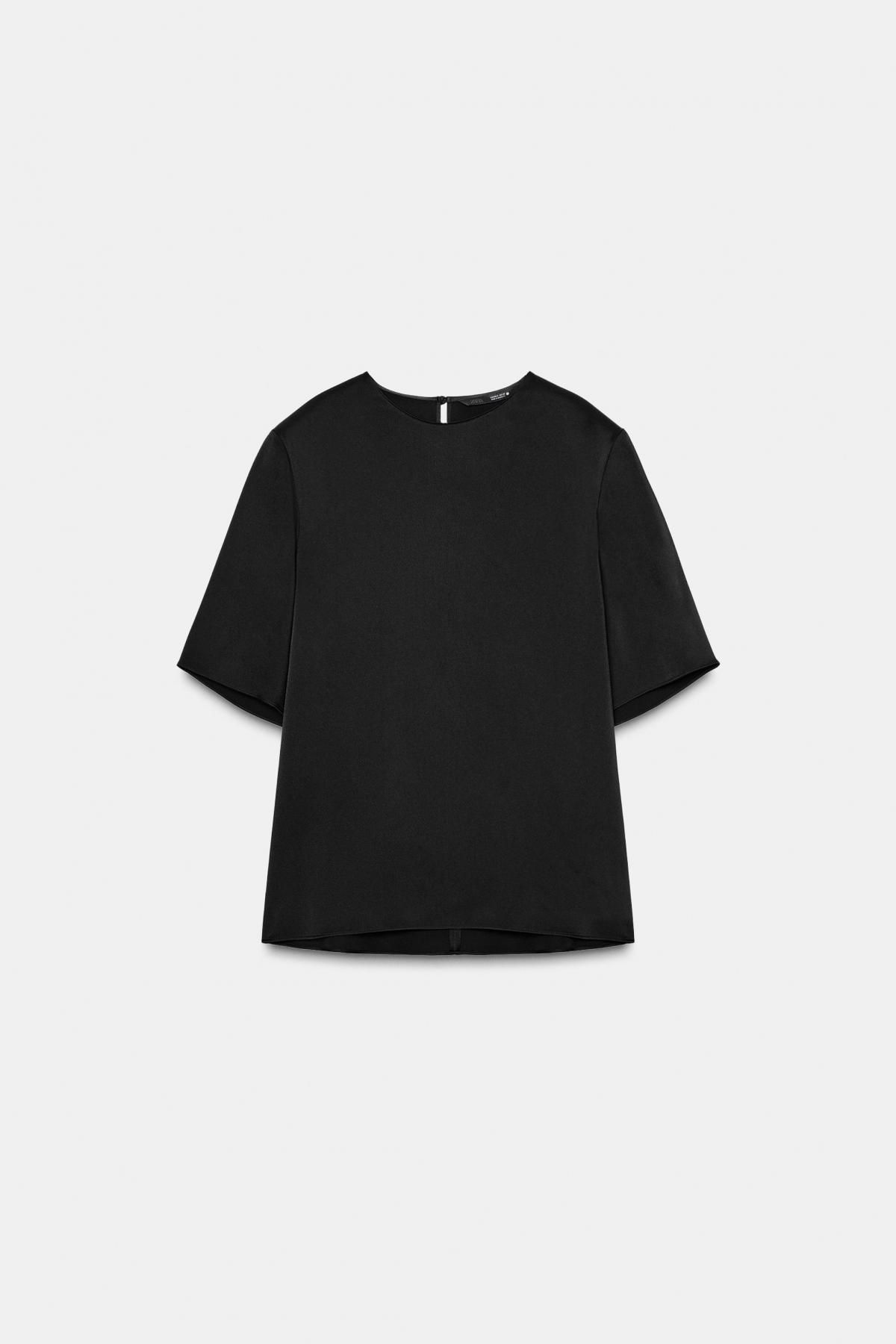 자라 숄더패드 라운드넥 반팔 티셔츠 9531/712 BLACK - 상품 이미지