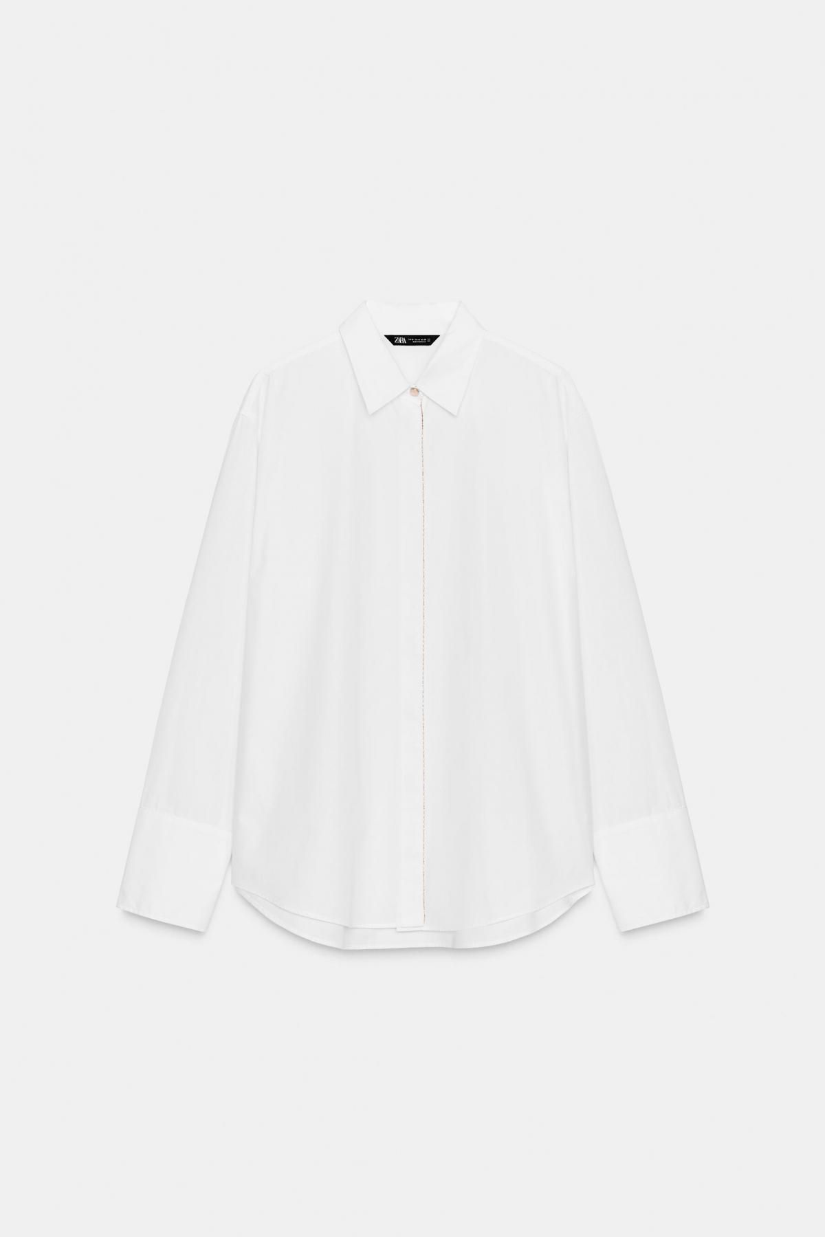 자라 비즈 화이트 포플린 긴팔 셔츠 2236/255 WHITE - 상품 이미지