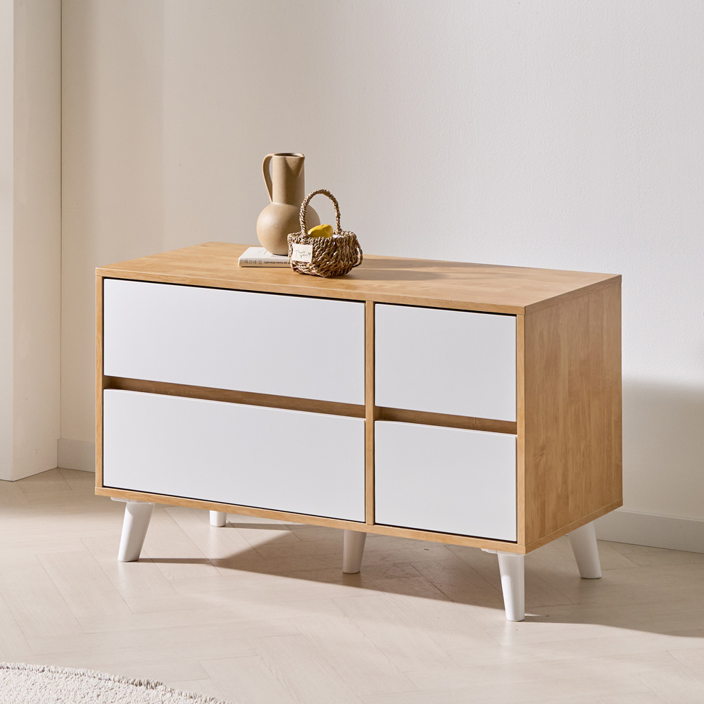 가구의서 다용도 서랍 수납장 900x400x550mm, 2단, 고무나무