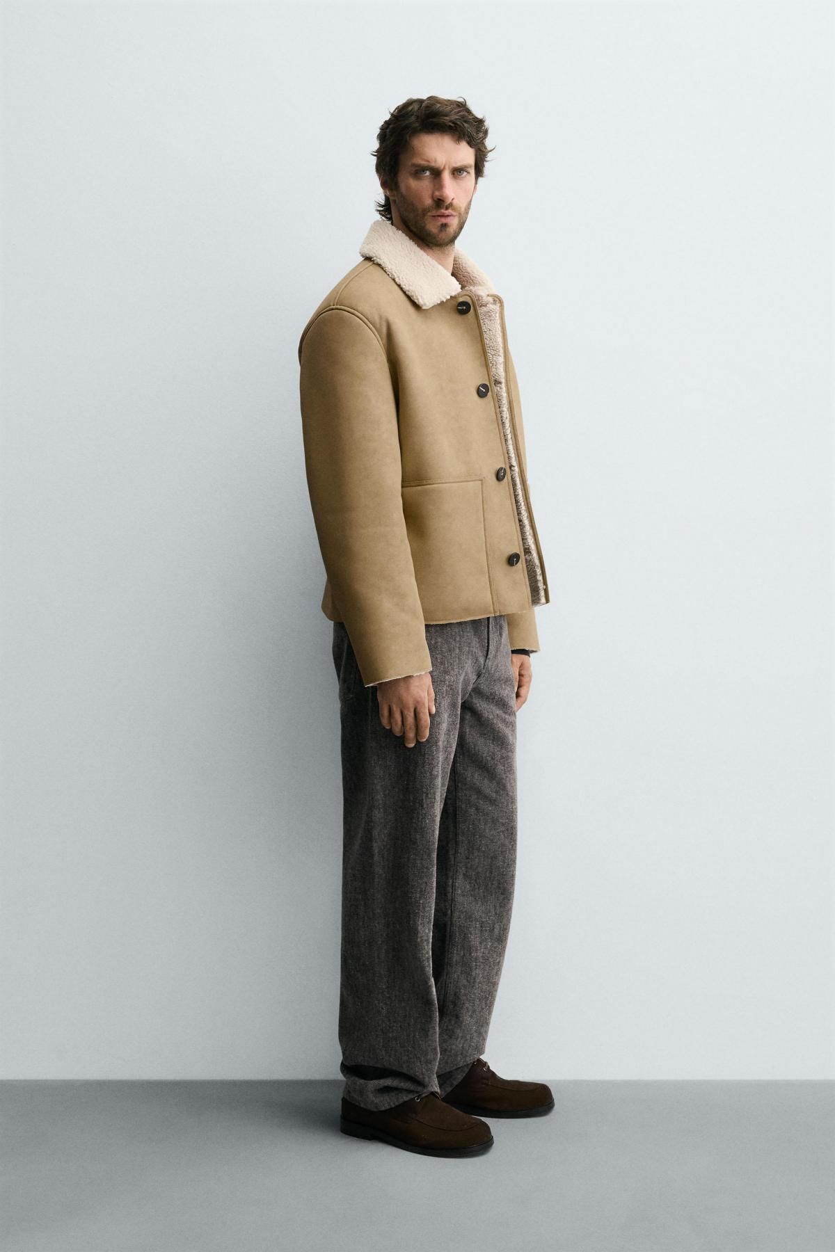 자라 테크니컬 무스탕 페이크레더 재킷 6318/408 LIGHT BEIGE - 상세 이미지 5