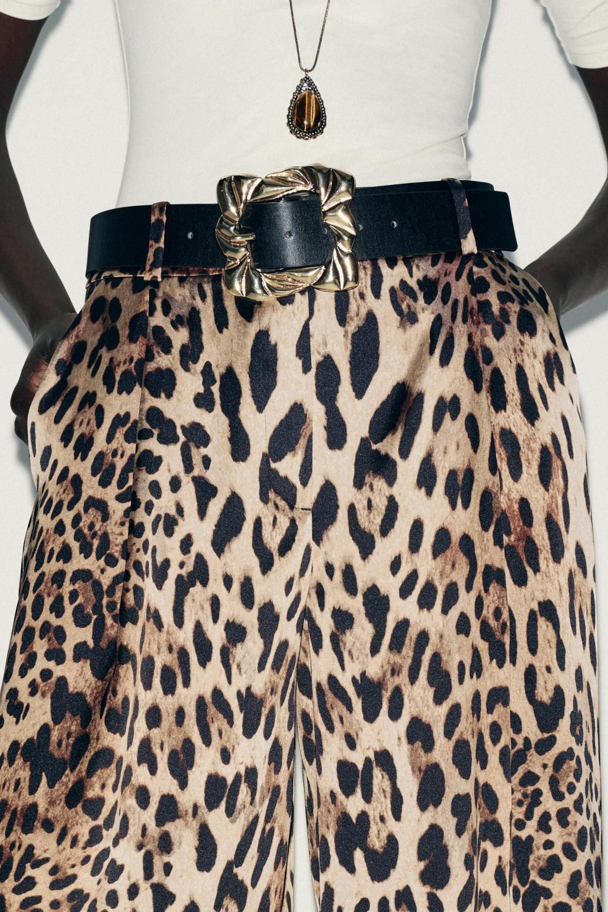 자라 애니멀 패턴 새틴 벨트 와이드 팬츠 7965/173 LEOPARD - 상세 이미지 5