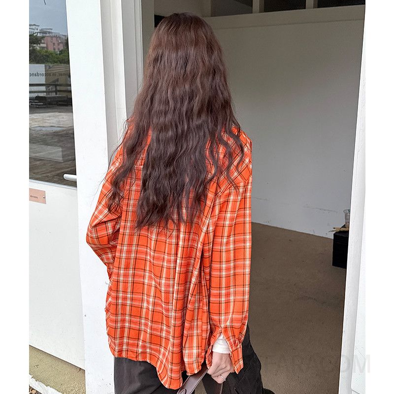 여성 캐주얼 긴팔 체크셔츠 가을 코튼 오버핏 루즈핏 재킷 스타일링 데일리 활용 가능 - 상세 이미지 4