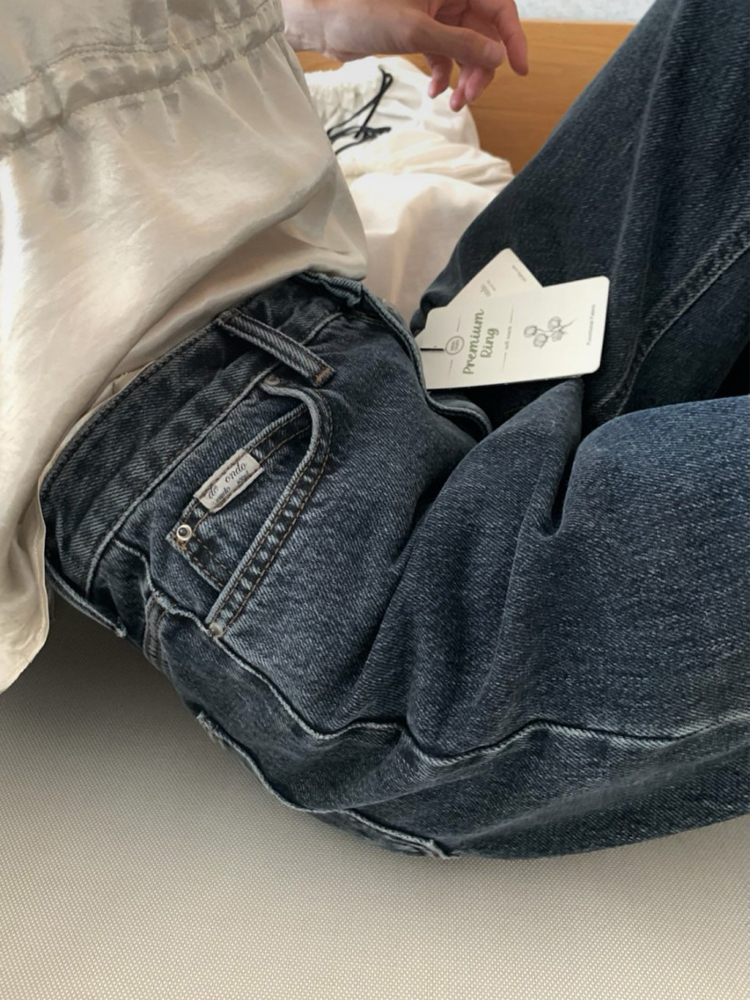 미드나잇 블루진 세미와이드 데님팬츠 여자 청바지 일자진 진청 여성 와이드청바지 진청바지 - 상세 이미지 3