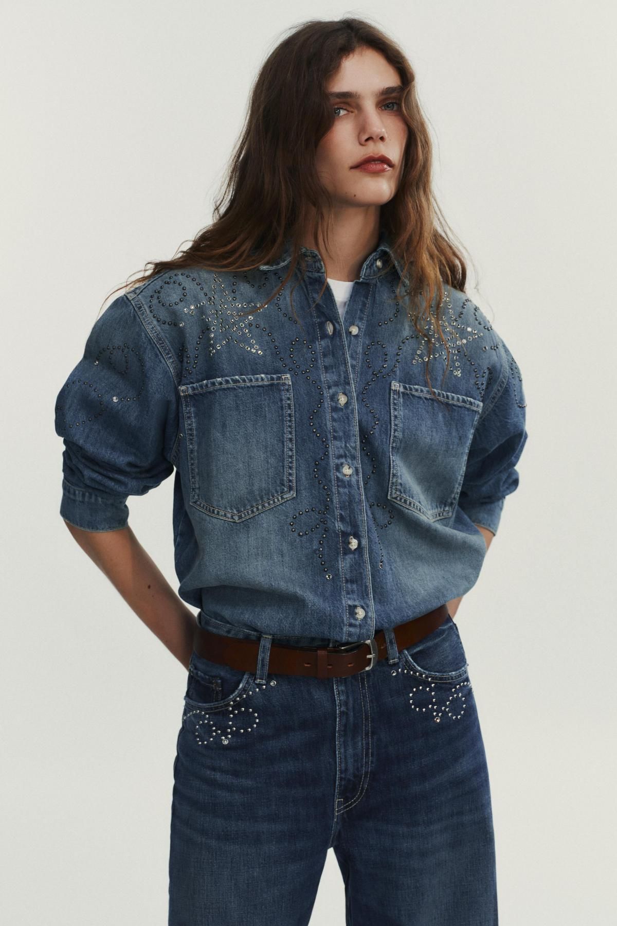 자라 스터드 데님 롱슬리브 셔츠 4730/261 BLUE - 상세 이미지 4