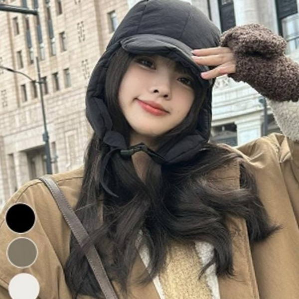 베이직 패딩 귀달이 모자 남녀공용 패딩 캡 겨울 방한 - 메인 이미지