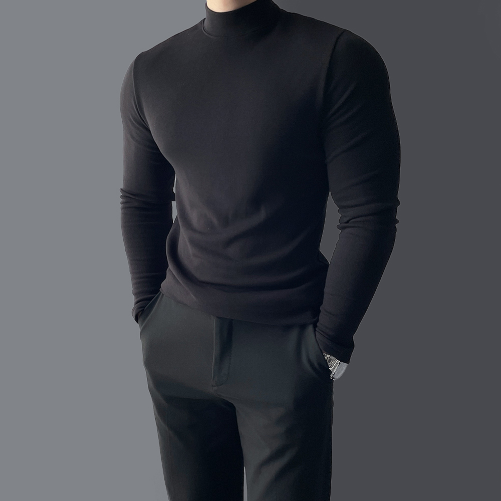 남자반폴라티 남자목티 머슬핏긴팔 기모목폴라 무지반목티 이미지 3
