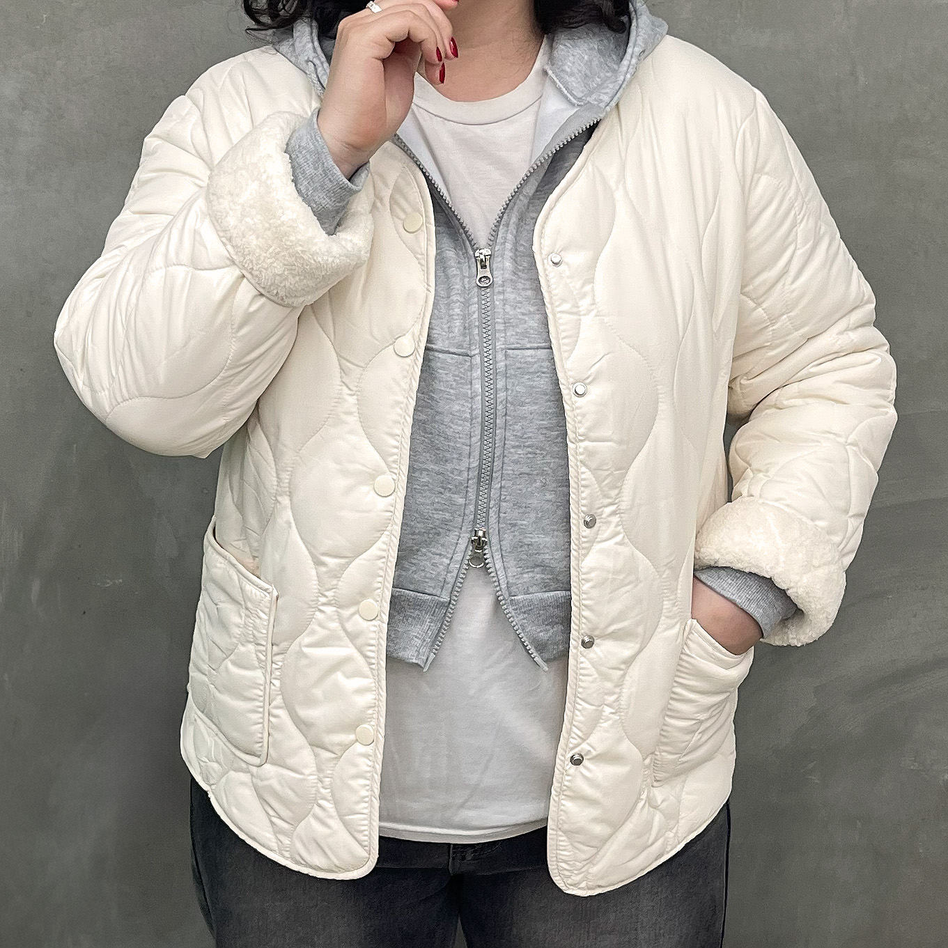 누빔패딩 깔깔이 퀄팅 뽀글이점퍼 여성경량 - 상세 이미지 3