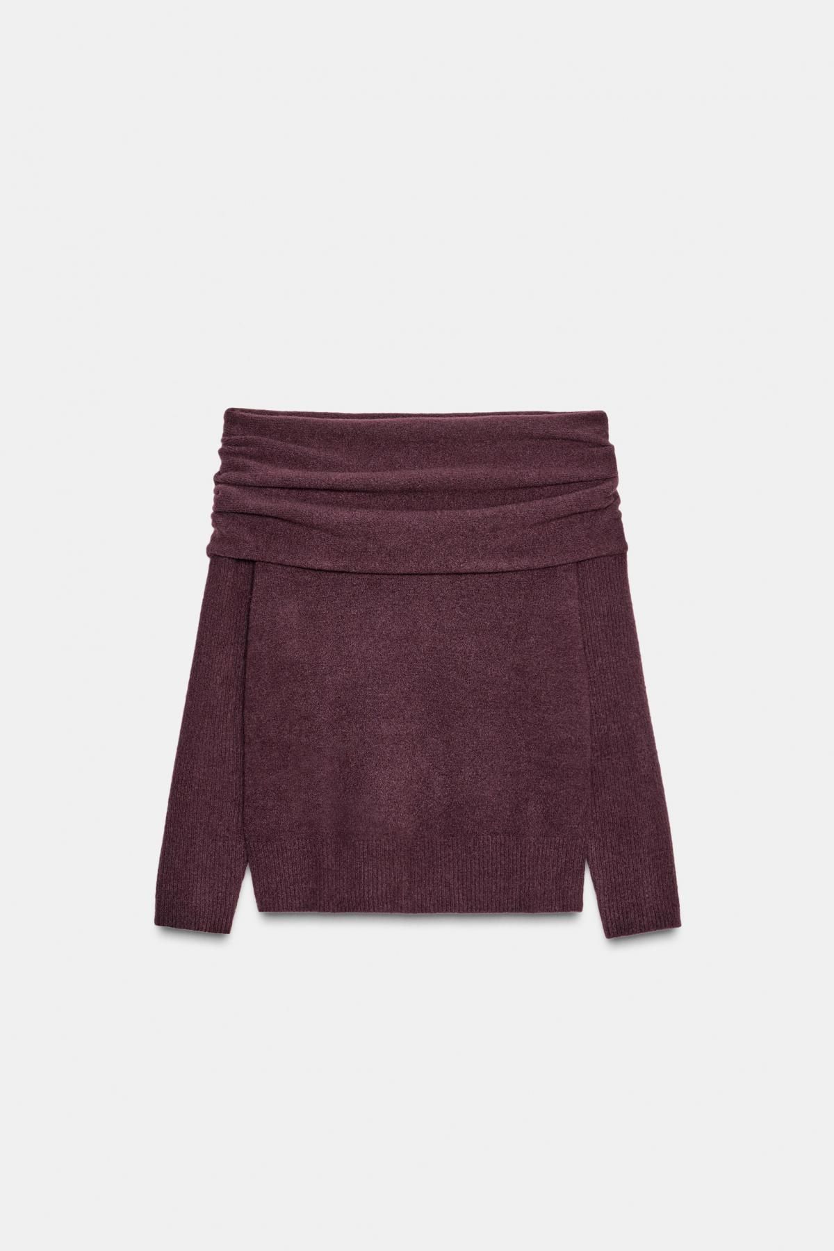 자라 오프숄더 플레인 니트 스웨터 3653/105 BURGUNDY - 메인 이미지