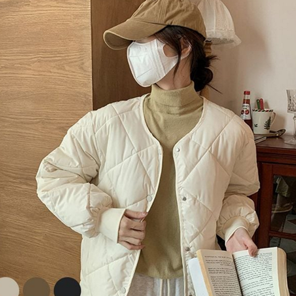 데일리 여성 마름모 패딩 라운드 여성 루즈핏 패딩 간절기 자켓 - 상품 이미지