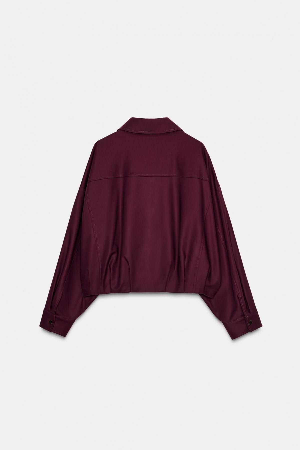 자라 오버핏 빅포켓 크롭 봄버 재킷 9195/595 BURGUNDY 이미지 6