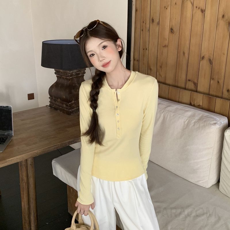 여성 긴팔 티셔츠 세련된 슬림핏 가을 스타일 레이어드 가능 캐주얼 베이스 레이어 착용감 독특한 디자인 - 상세 이미지 5