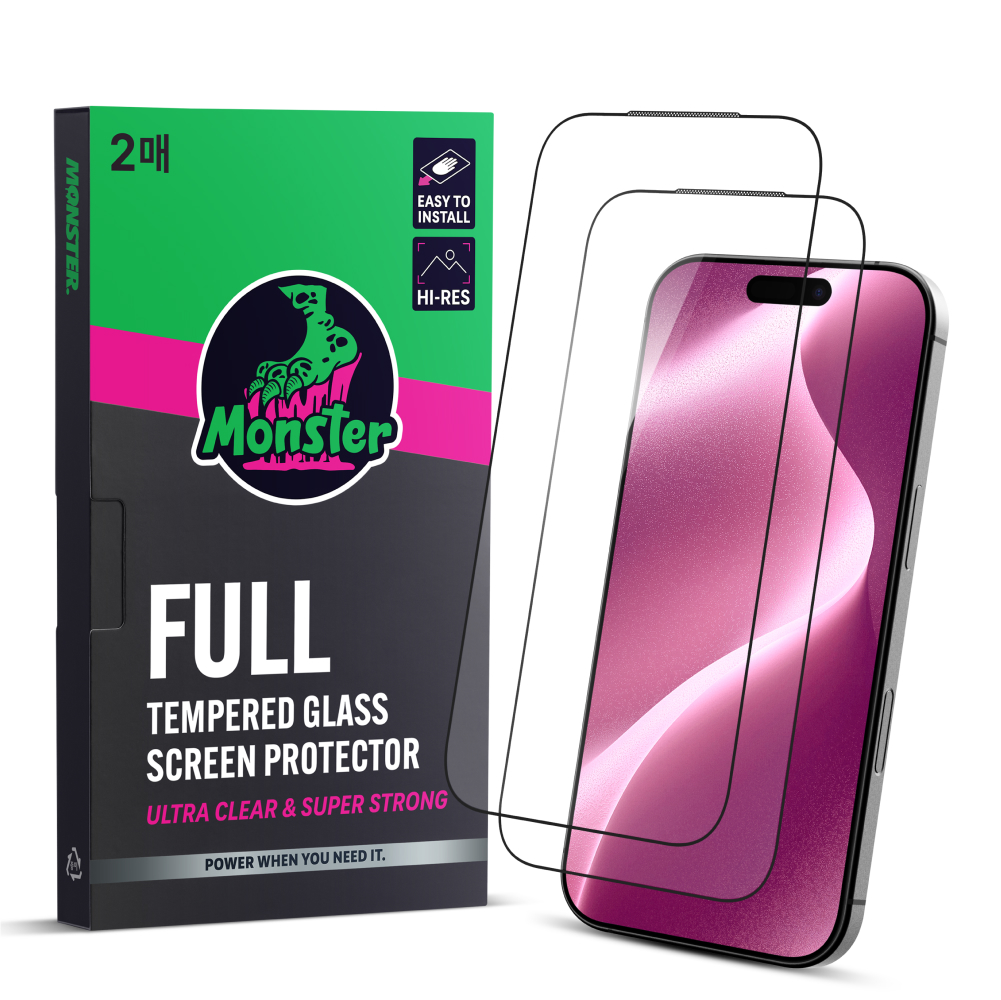 몬스터 풀커버 고화질 강화유리 투명 아이폰15 휴대폰 액정보호필름 2매+똥손탈출 부착틀 제품 이미지