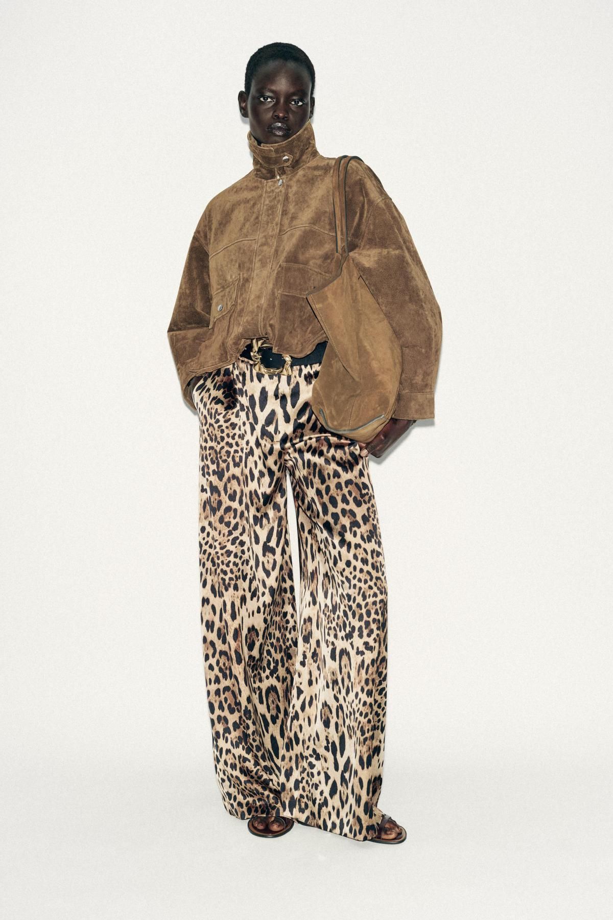 자라 애니멀 패턴 새틴 벨트 와이드 팬츠 7965/173 LEOPARD - 상세 이미지 2