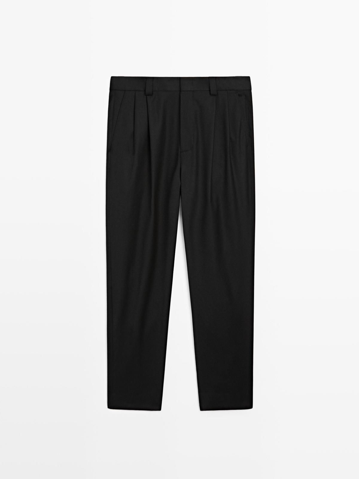 마시모두띠 울 블렌드 플란넬 와이드 정장 팬츠 3573/880 BLACK - 상세 이미지 5