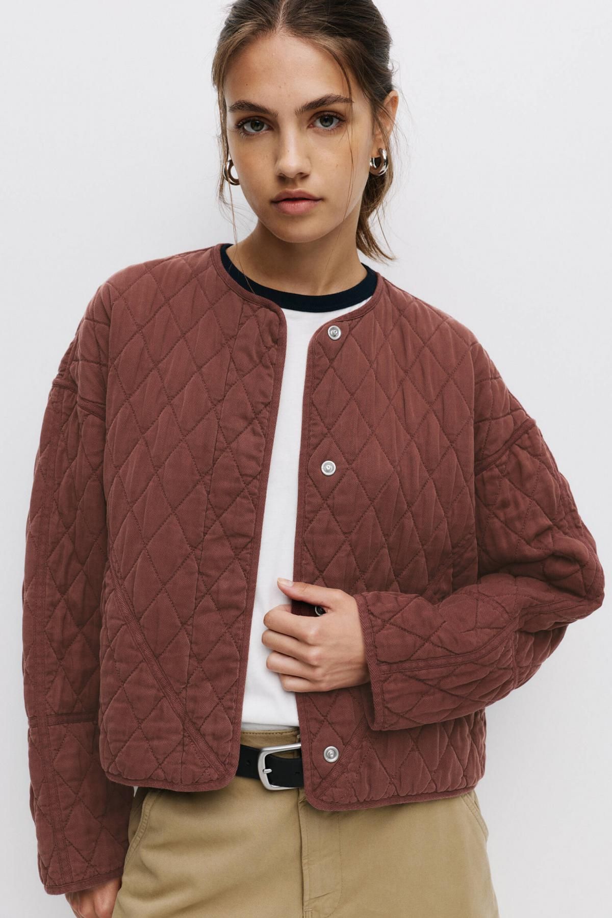 풀앤베어 경량 다이아몬드 퀼팅 자켓 7700/344 BURGUNDY - 상세 이미지 3