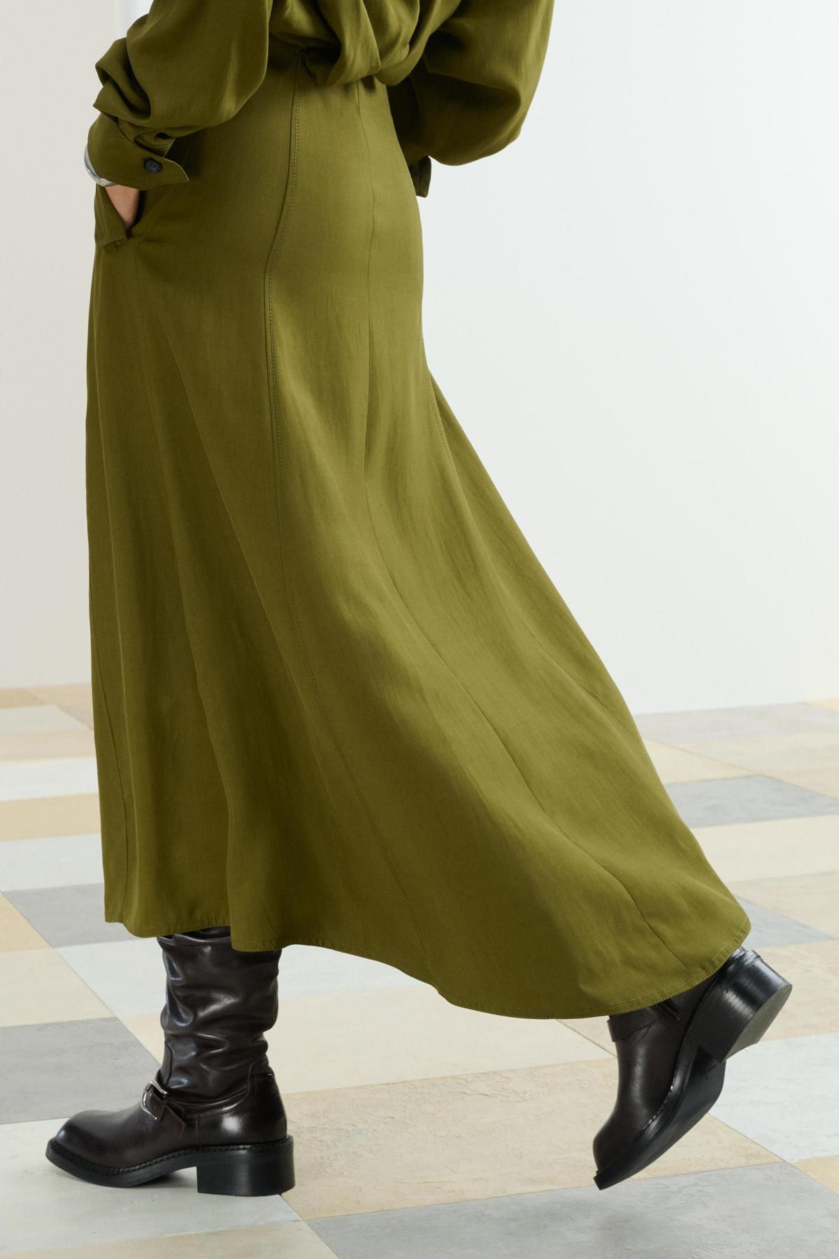 자라 스카프넥 테크니컬 미디 원피스 8977/239 KHAKI - 상세 이미지 4