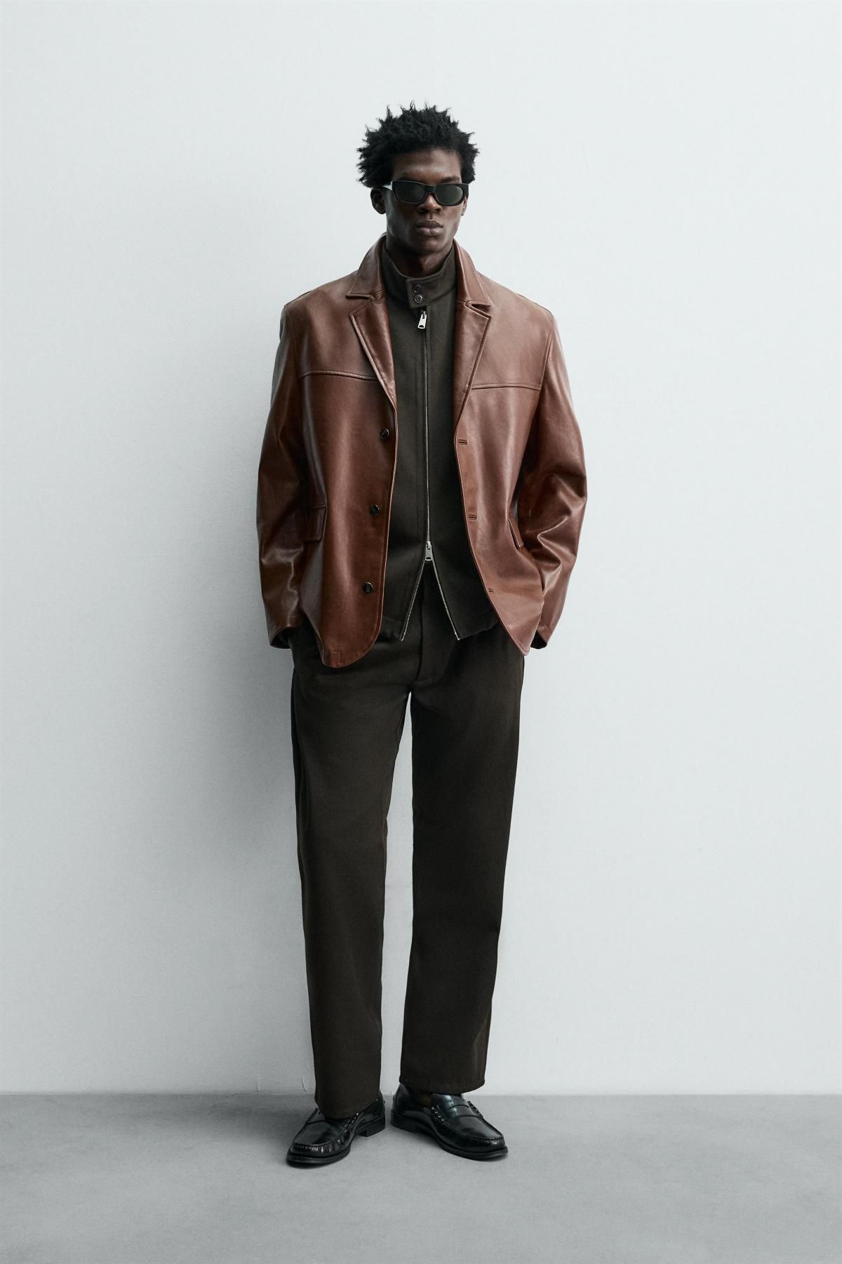 자라 프리미엄 레더 테일러드 블레이저 2521/220 BROWN - 상세 이미지 2