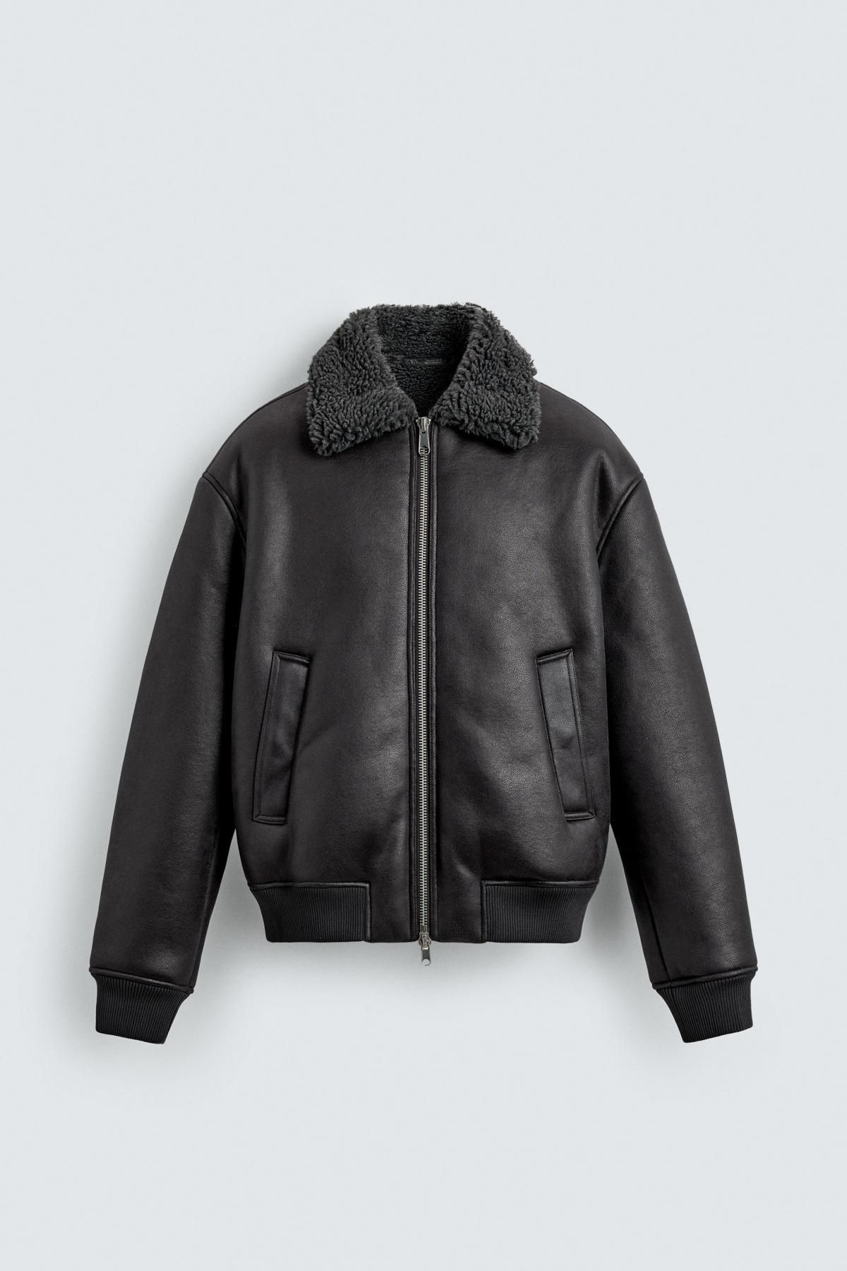 자라 오버사이즈 페이크 레더 무스탕 재킷 0155/160 ANTHRACITE GREY - 메인 이미지