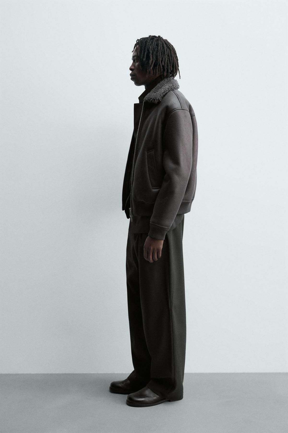 자라 오버사이즈 페이크 레더 무스탕 재킷 0155/160 ANTHRACITE GREY - 상세 이미지 5
