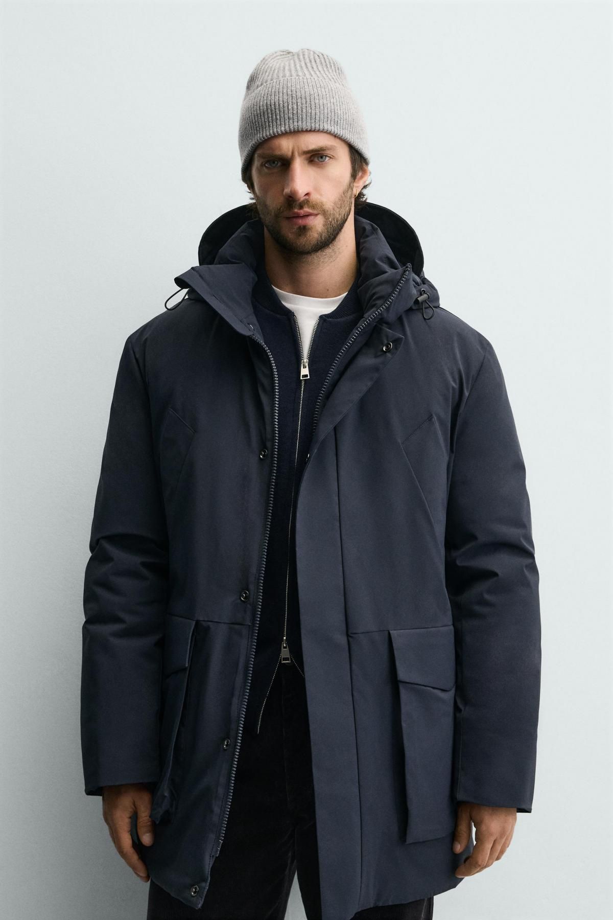 자라 테크니컬 방수 후드 롱 패딩 파카 6518/651 NAVY BLUE - 상세 이미지 3