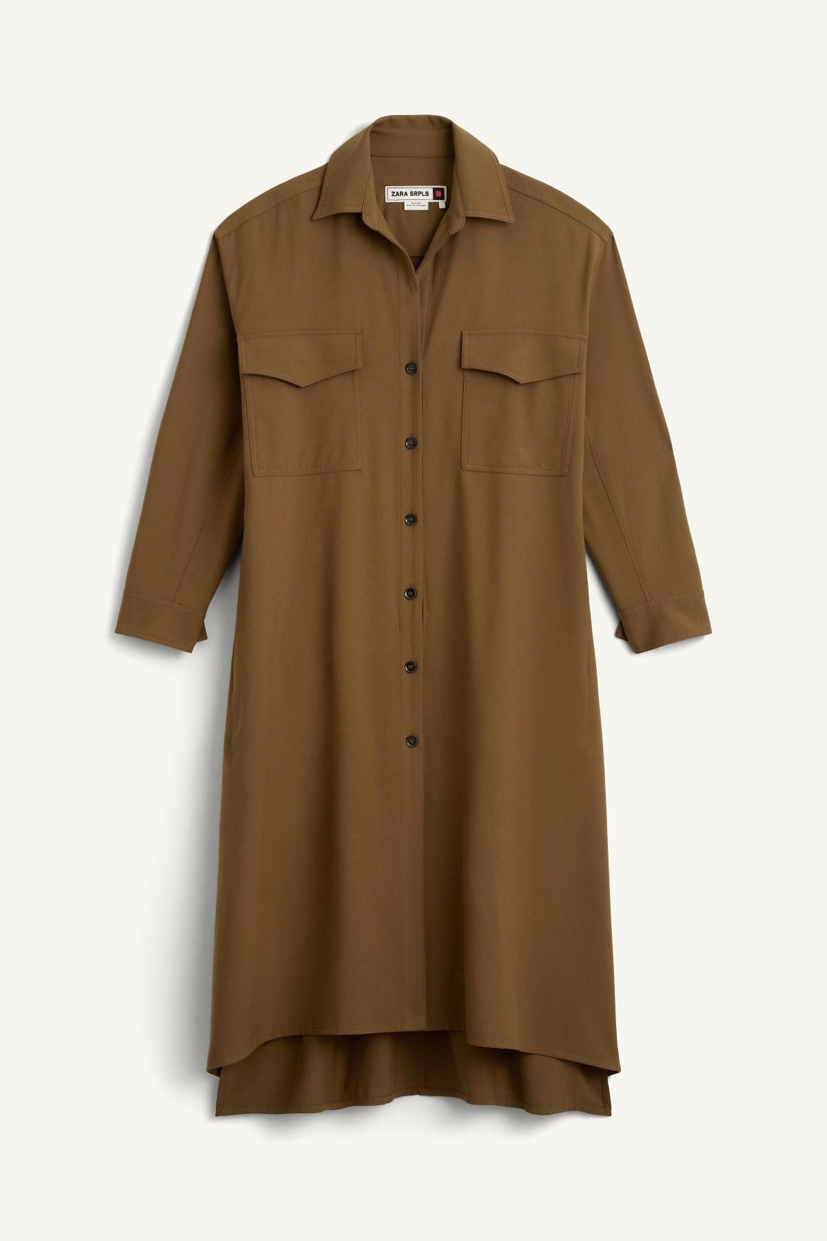 자라 울 혼방 미디 셔츠 원피스 브라운 4043/901 KHAKI - 메인 이미지