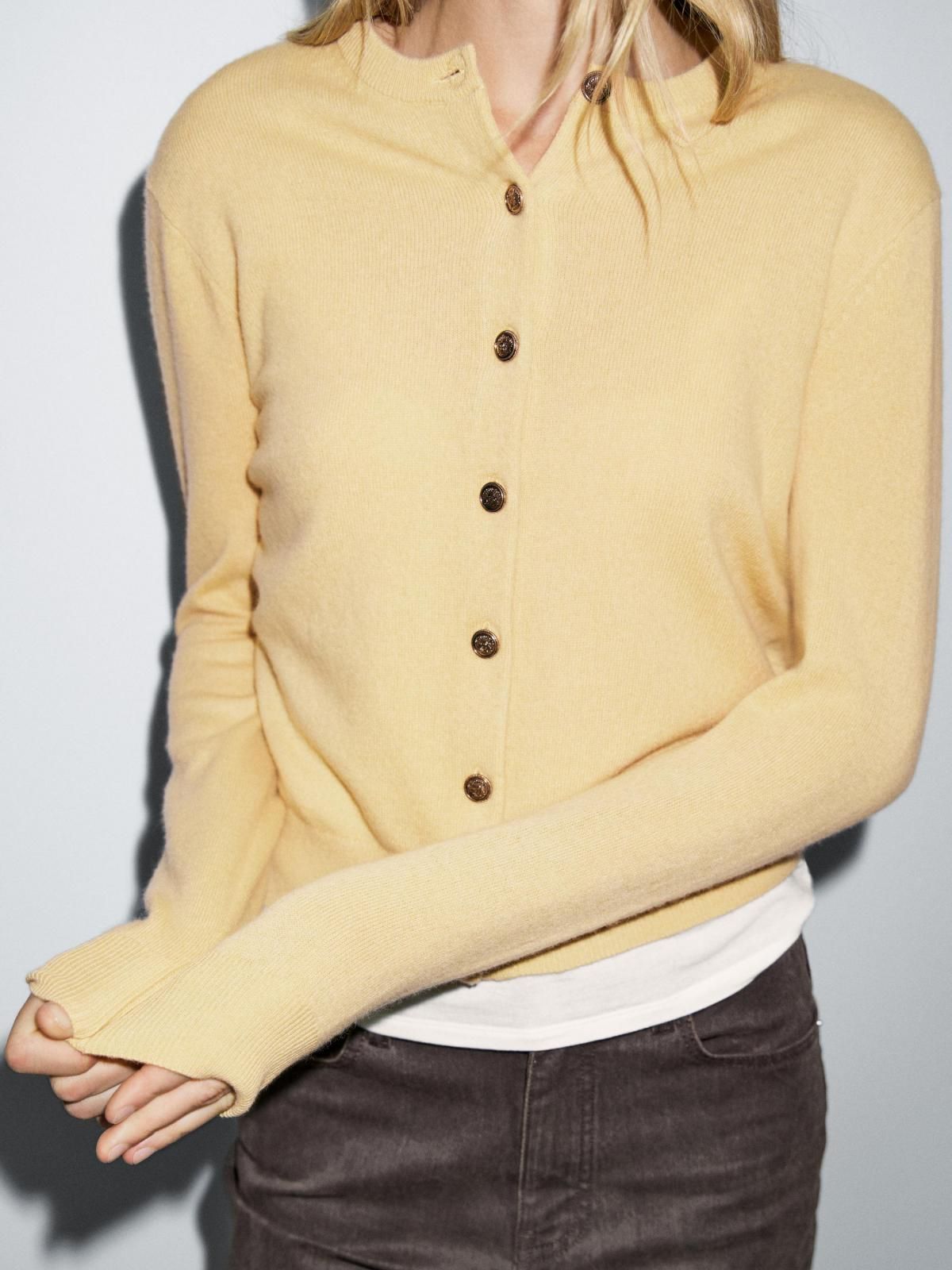 마시모두띠 골드버튼 울 라운드넥 니트 가디건 5606/593 CORN YELLOW - 상세 이미지 3