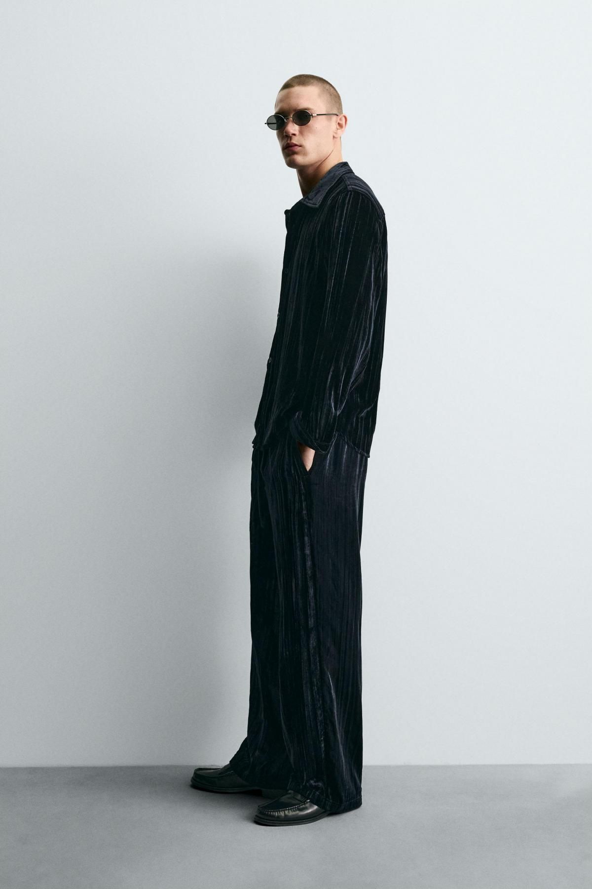 자라 벨벳 플리츠 오버셔츠 5320/709 BLUE/BLACK - 상세 이미지 5