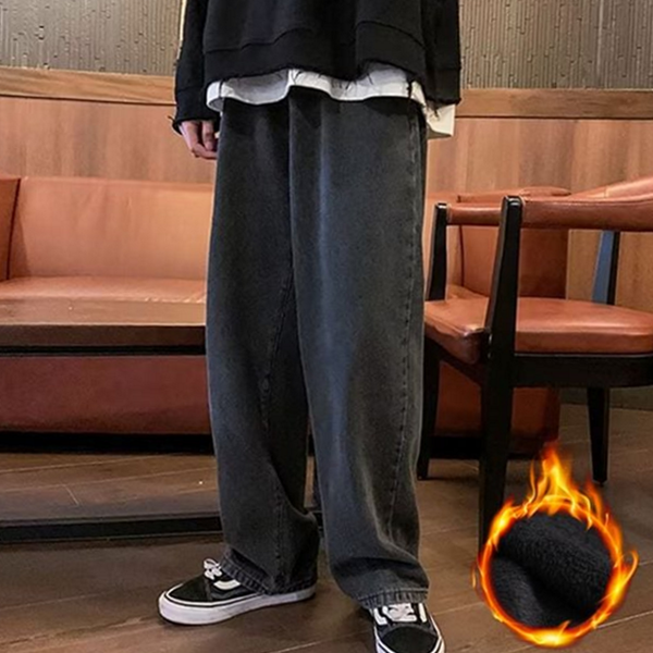 루즈핏 남성 와이드 청바지 일자 남성 기모 청바지 데님 겨울 - 상품 이미지