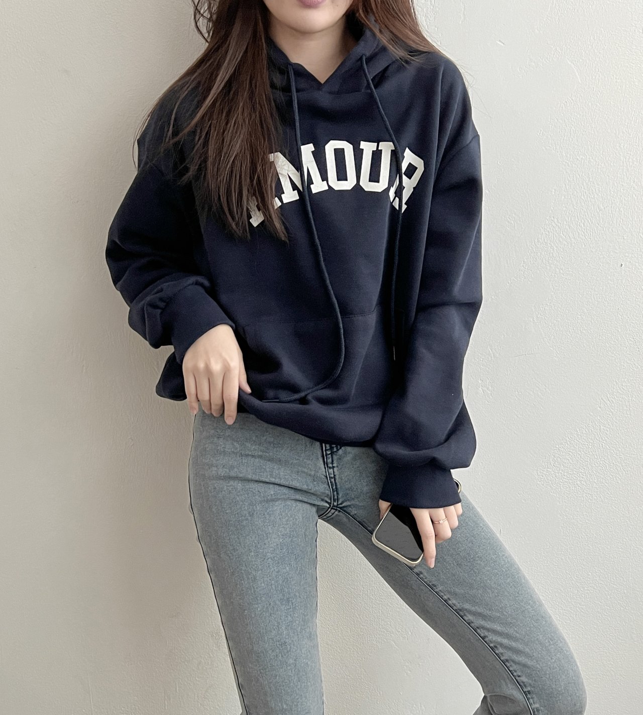 레터링후드티 여성기모후드 기모루즈핏 프렌치레터링 이미지 7