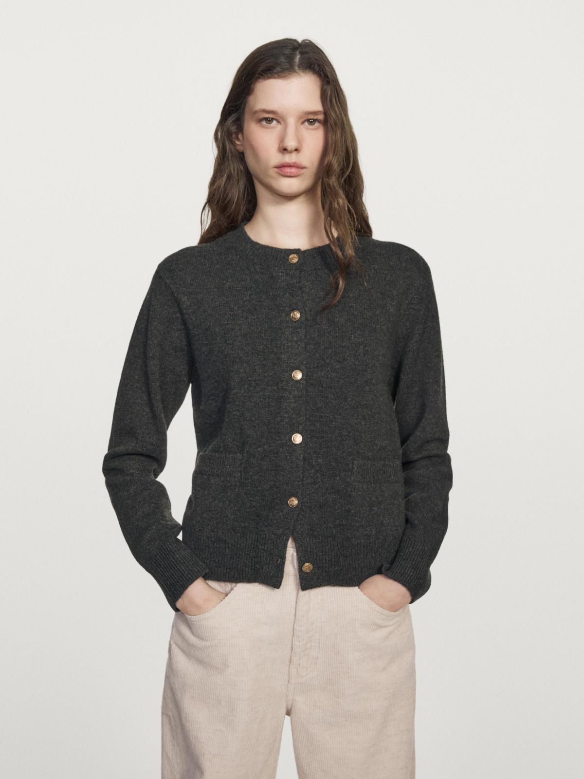 마시모두띠 골드버튼 라운드넥 울혼방 니트 가디건 5623/925 ANTHRACITE GREY - 상세 이미지 3