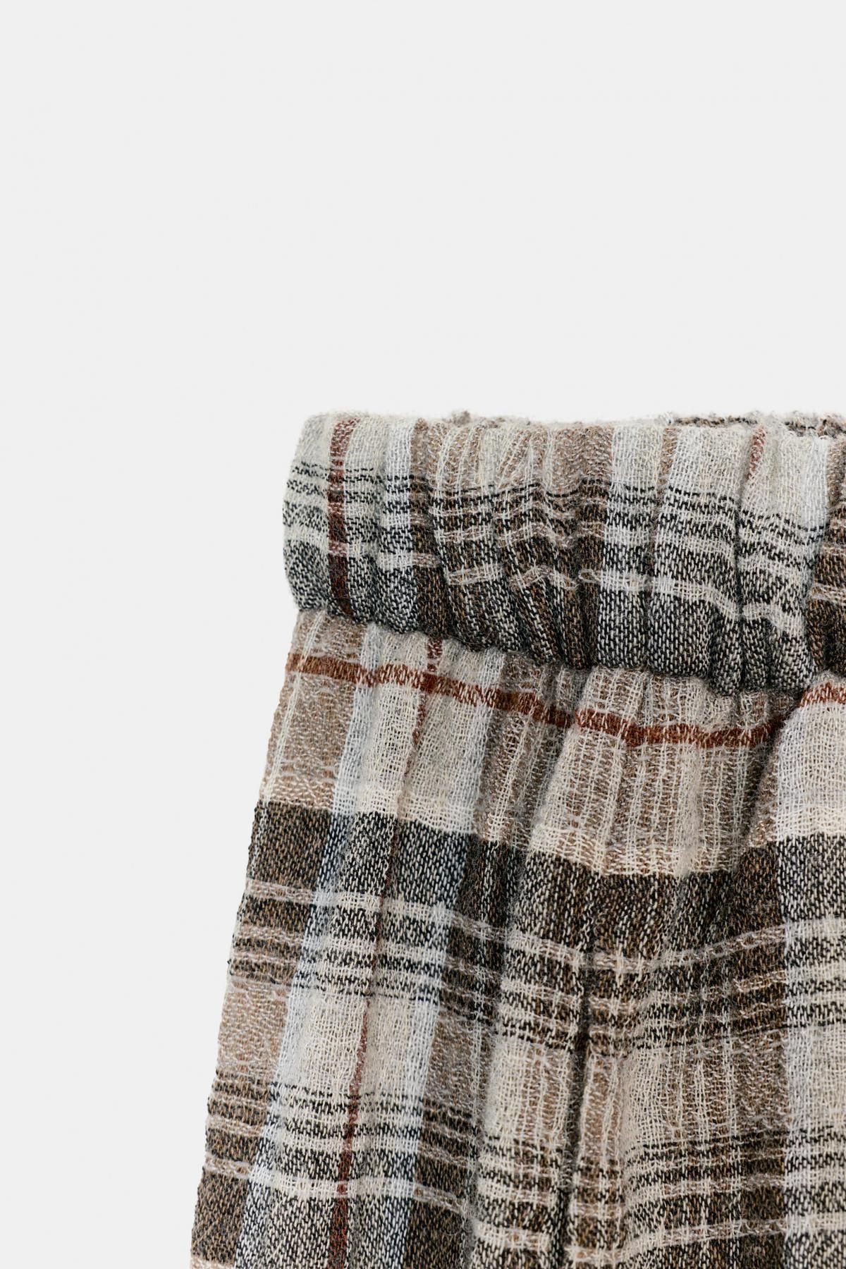 자라 체크 와이드 울혼방 밴딩 팬츠 8960/760 BEIGE 이미지 8