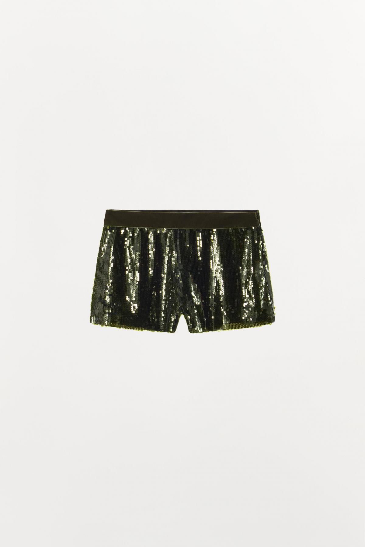 자라 글리터 시퀸 콤비 미니 쇼츠 1758/643 GREEN MARL - 메인 이미지