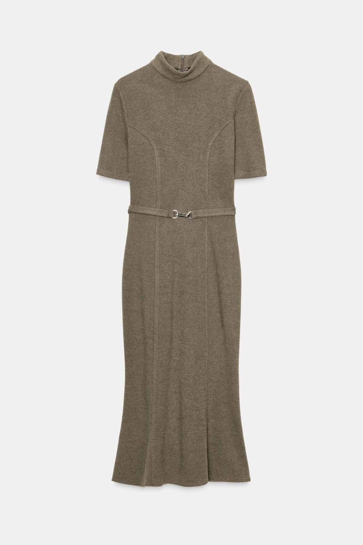 자라 소프트 미디 벨트 하이넥 원피스 0264/462 KHAKI MARL - 메인 이미지