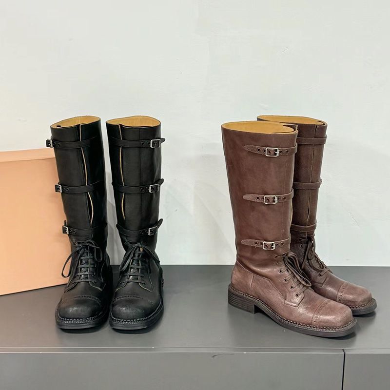 브라운롱부츠 카우보이부츠 가을 안감 벨트 버클 싱글 블랙 7cm 단일 안감 부츠 34 - 상세 이미지 3