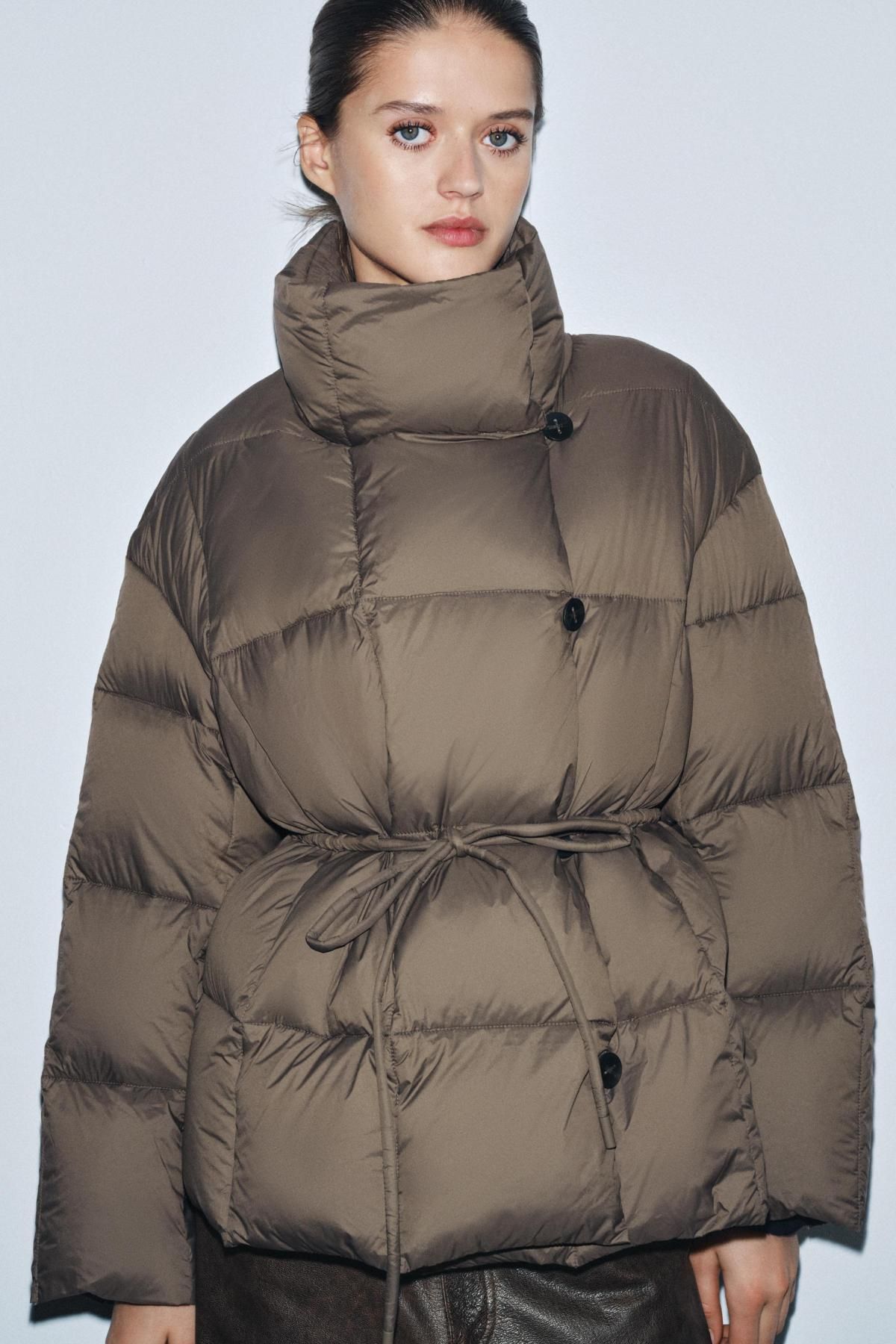 자라 벨트 숏 페더 패딩 파카 하이넥 5320/240 TAUPE GREY 이미지 6