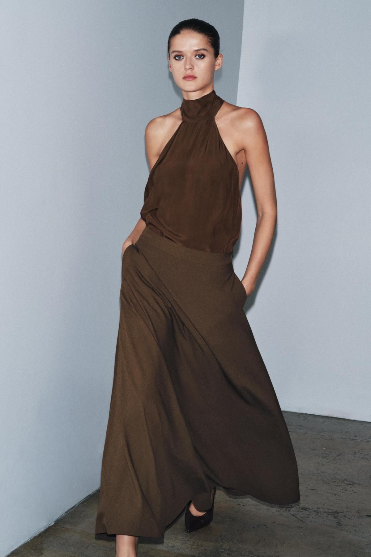 자라 한정판 플레어 롱 스커트 9848/646 DARK KHAKI - 상세 이미지 2