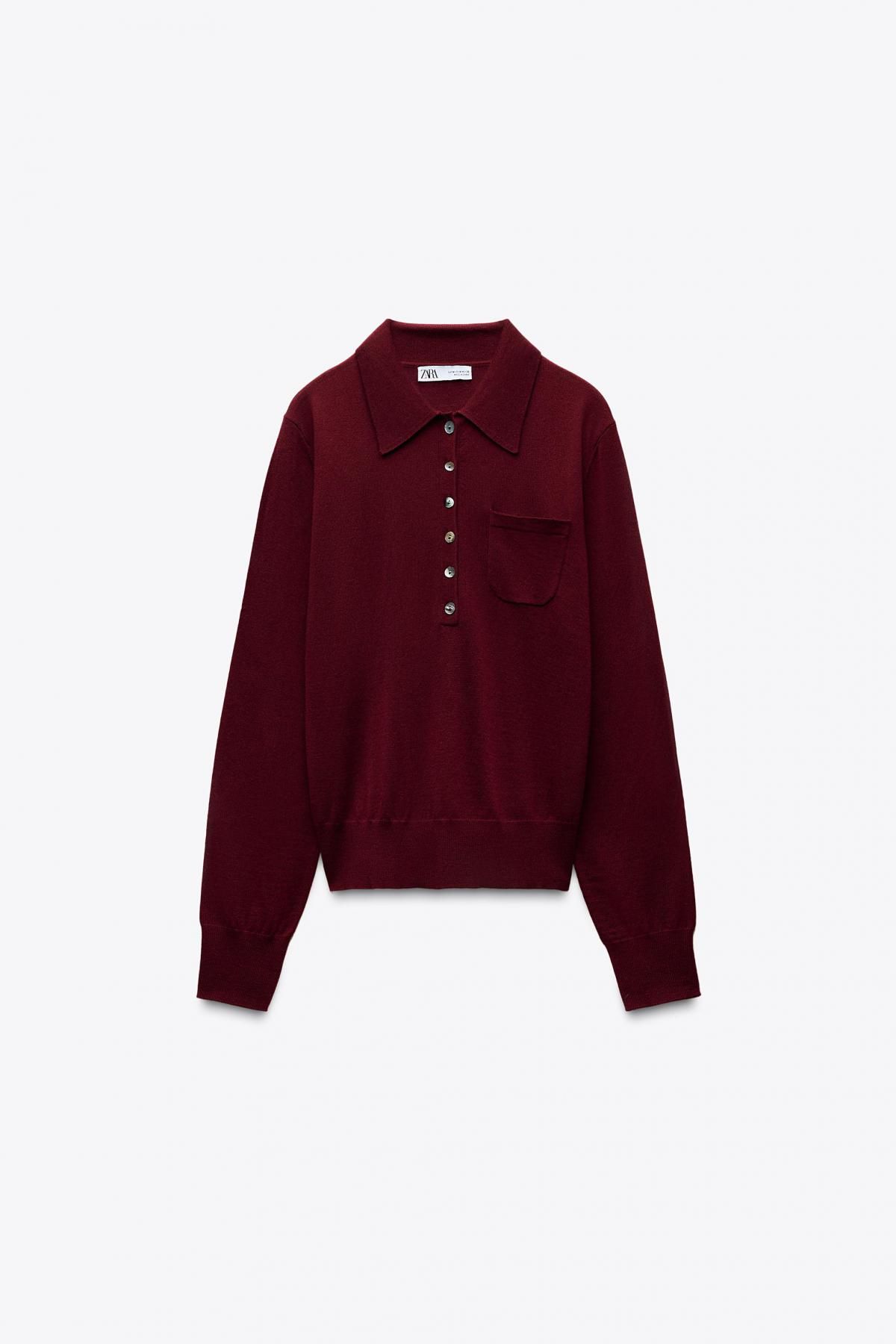 자라 울 베이직 폴로 카라 긴팔 니트셔츠 9598/182 BURGUNDY - 상품 이미지