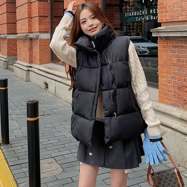 베이직 여성 패딩 조끼 루즈핏 여자 패딩 조끼 데일리 아우터 - 메인 이미지