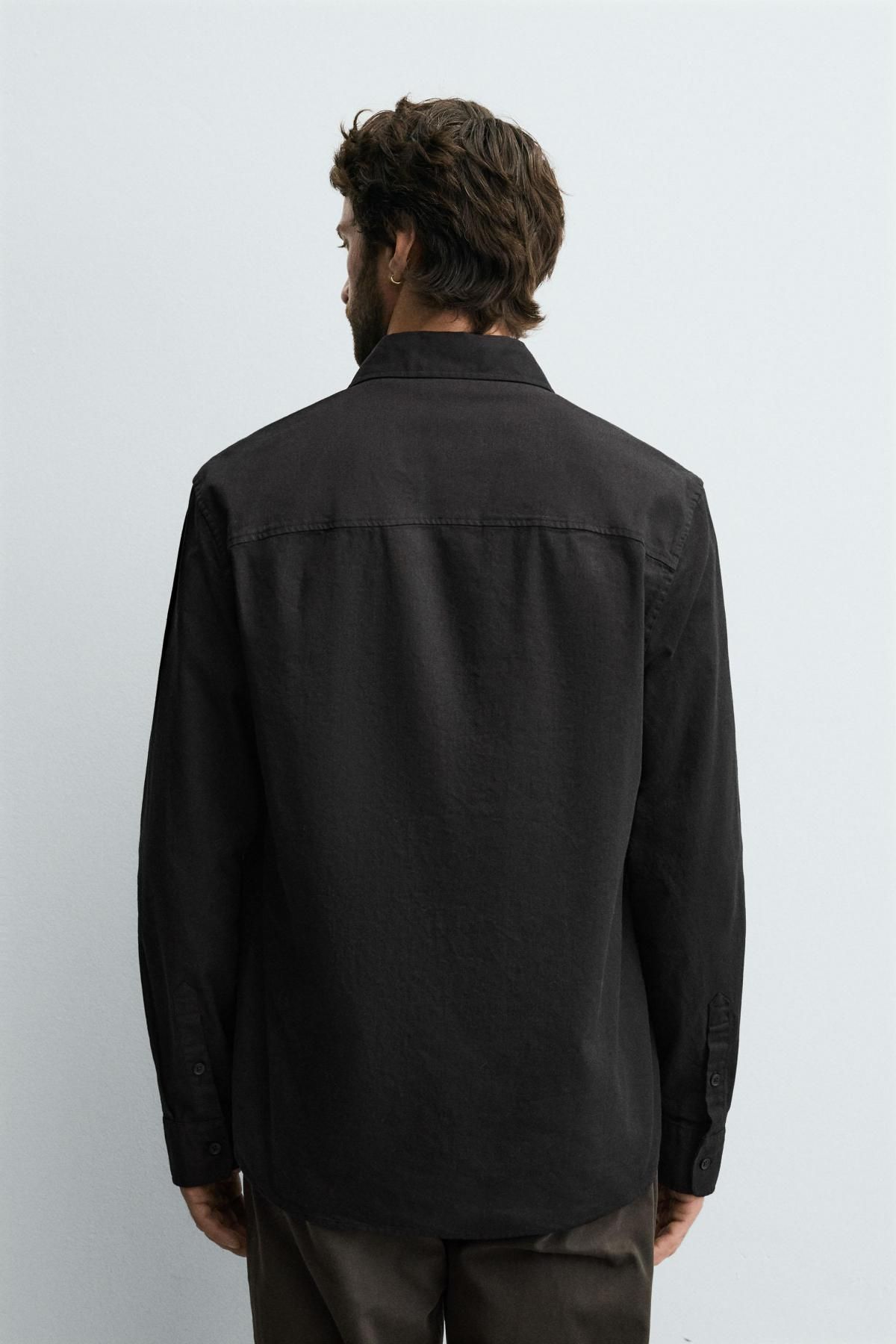 자라 코튼 린넨 레귤러핏 긴팔 셔츠 블랙 4795/300 BLACK - 상세 이미지 4