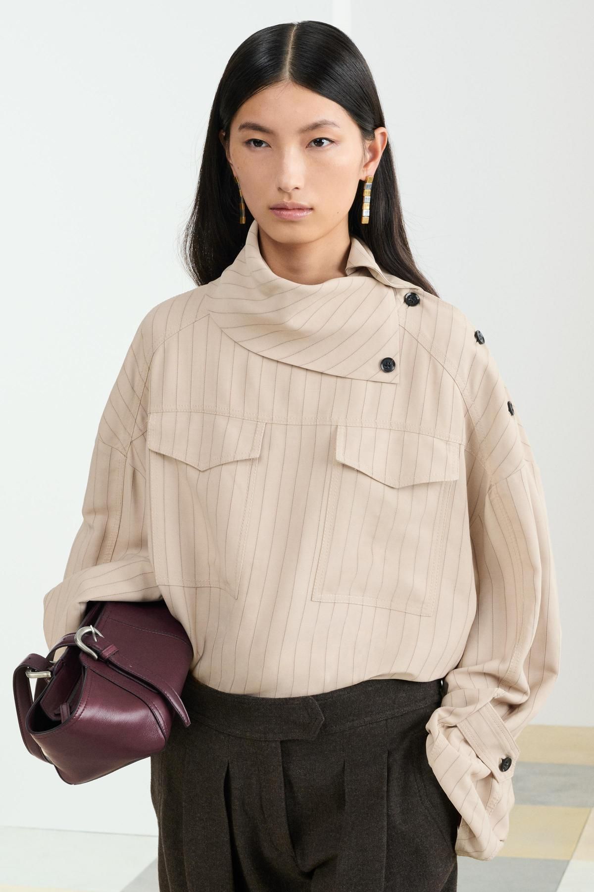 자라 스트라이프 랩 카라 긴팔 셔츠 9065/254 BEIGE - 상세 이미지 4