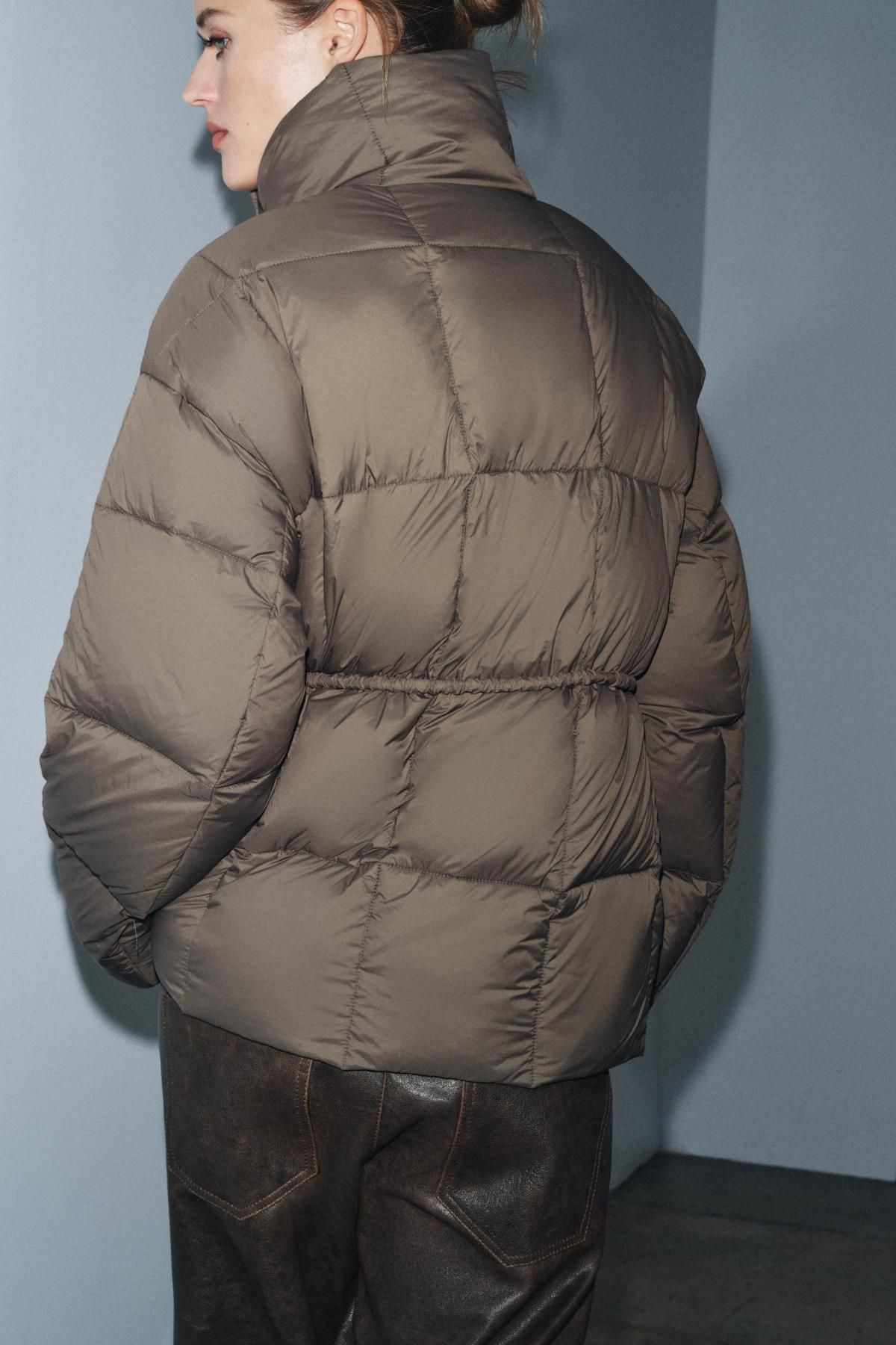 자라 벨트 숏 페더 패딩 파카 하이넥 5320/240 TAUPE GREY 이미지 7