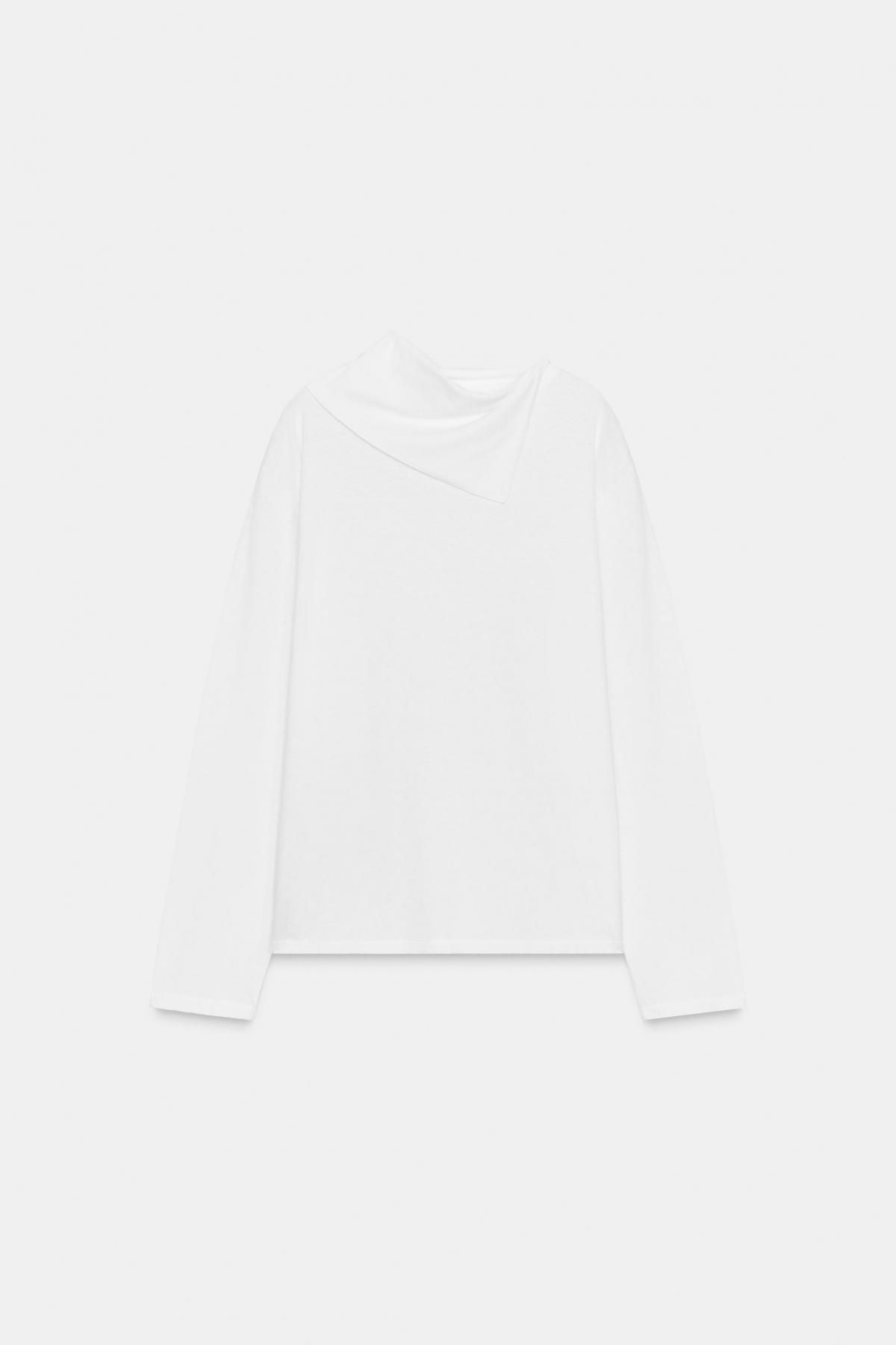 자라 스카프 라운드넥 긴팔 티셔츠 0858/713 WHITE - 상품 이미지