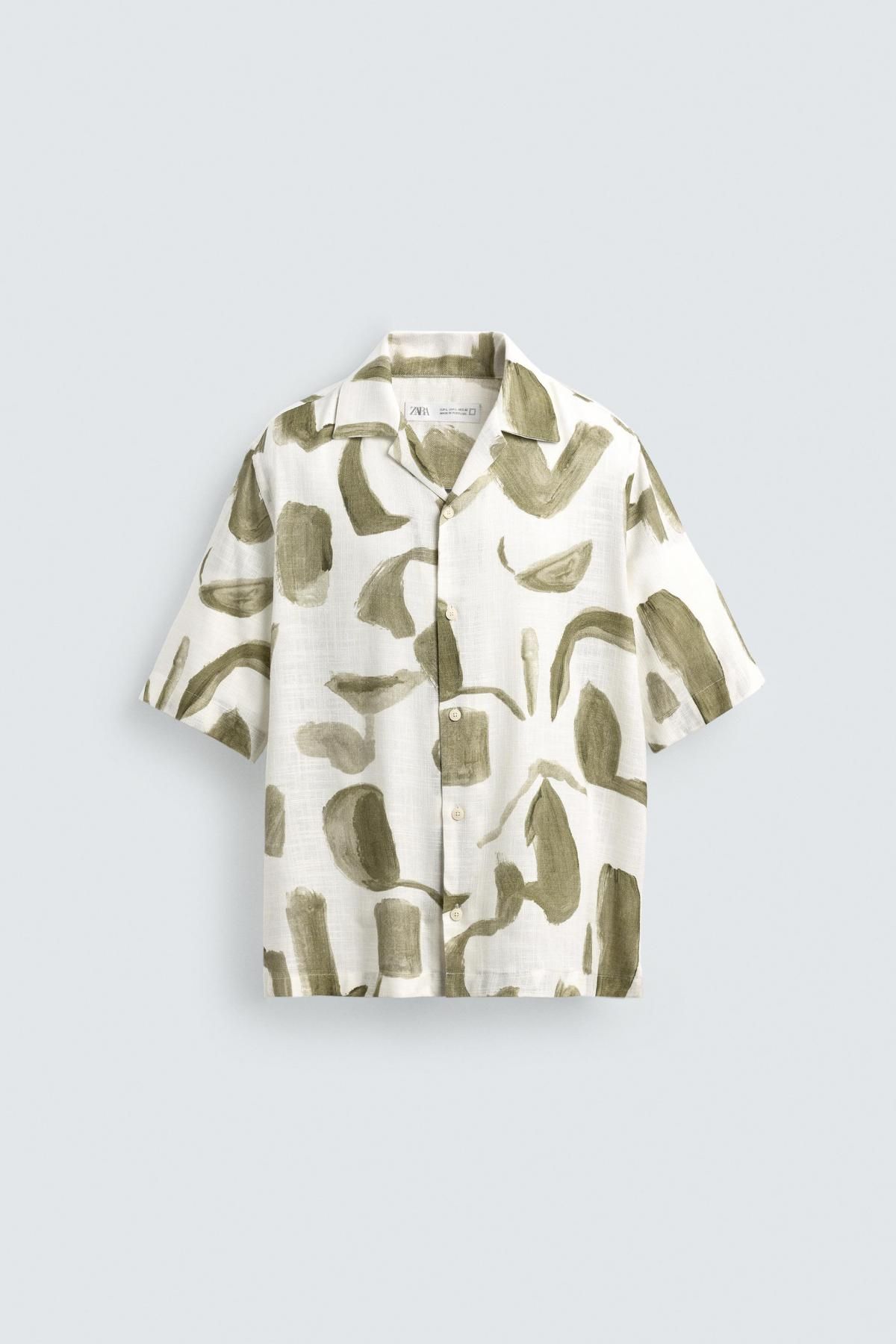 자라 프린트 린넨 비스코스 반팔 셔츠 5679/131 KHAKI - 메인 이미지