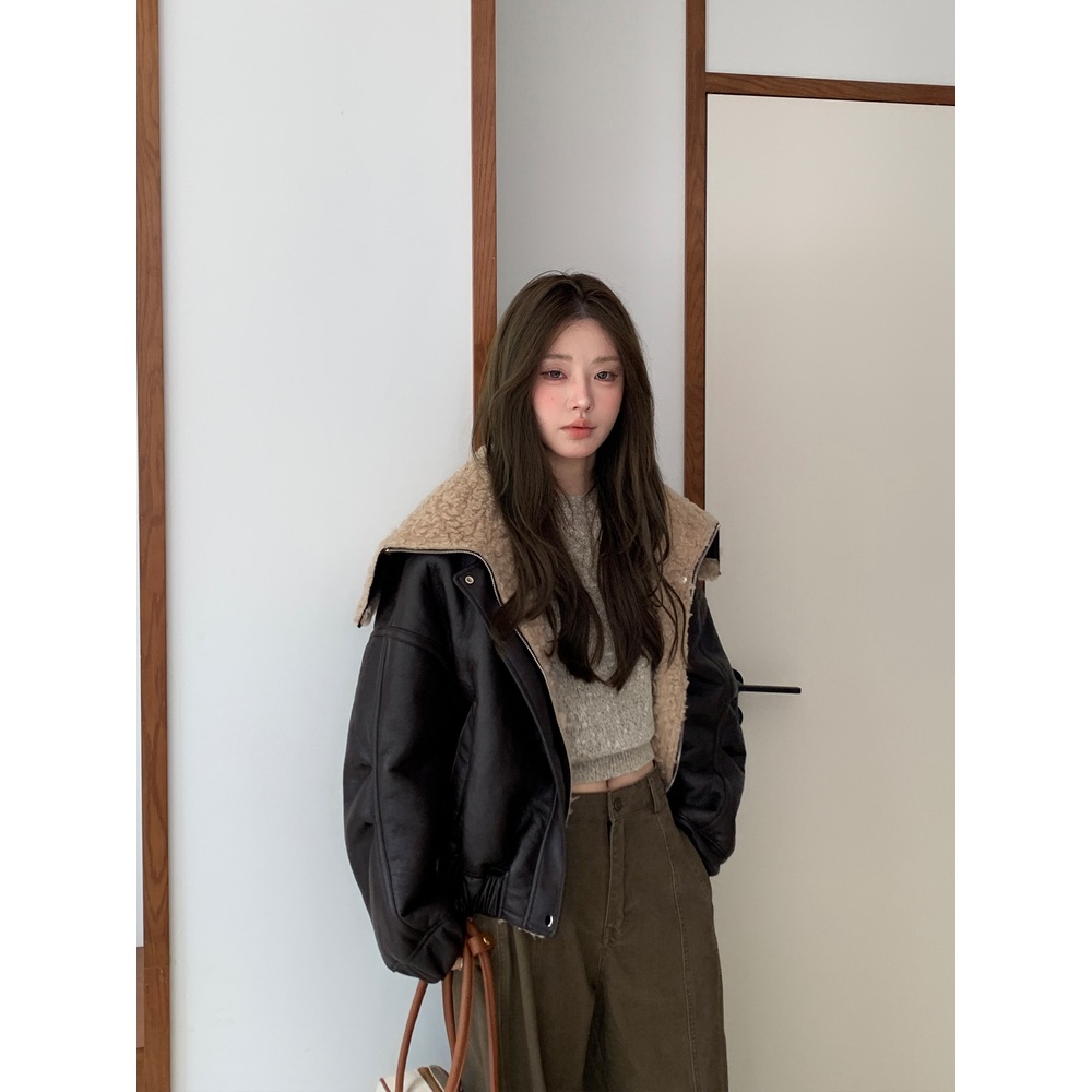 램스울 퍼 무스탕 여성 레더자켓 빅카라 자켓 2color - 상세 이미지 5