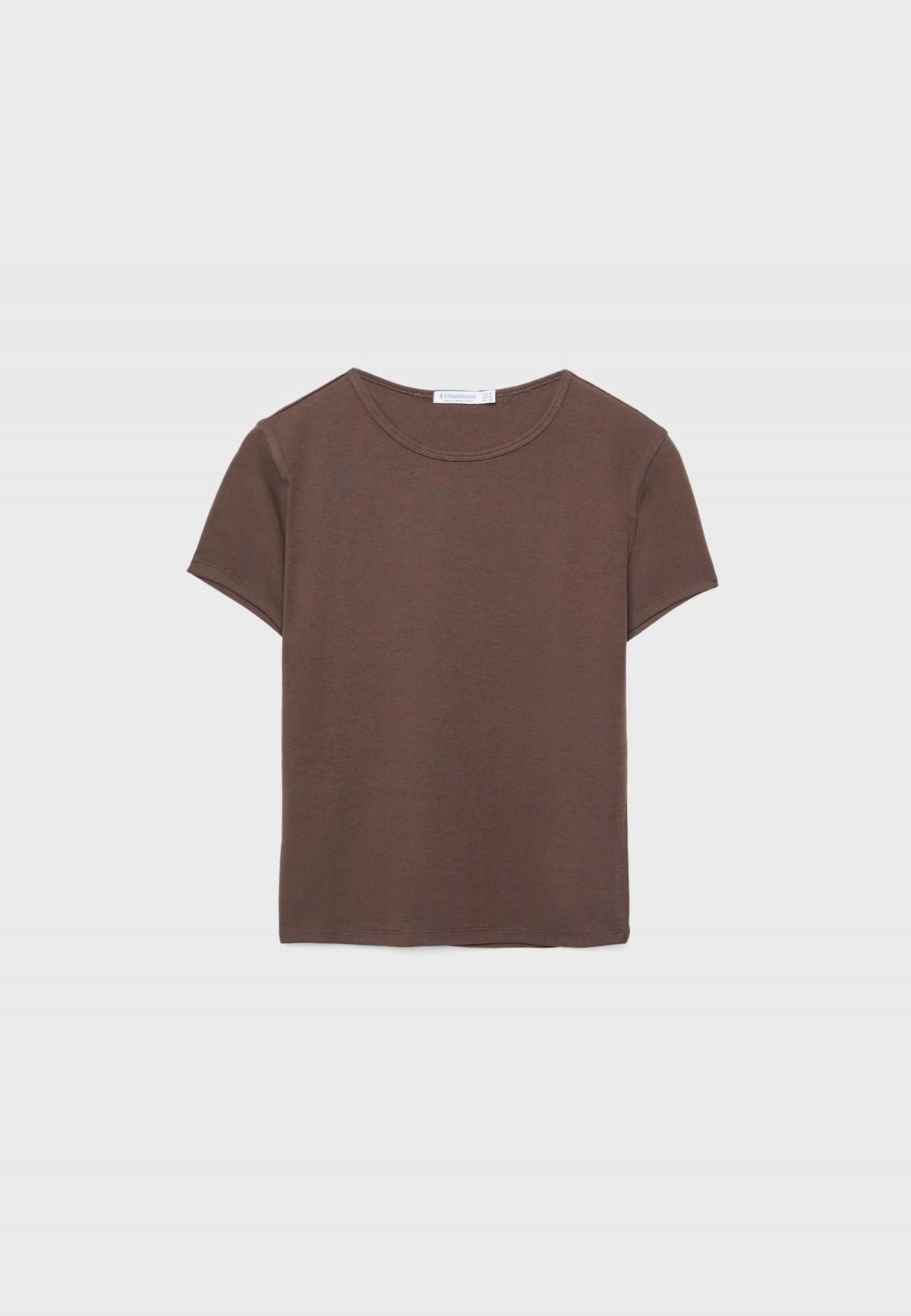 스트라디바리우스 미니멀 슬림핏 라운드넥 반팔 티셔츠 2538/246 BROWN - 메인 이미지