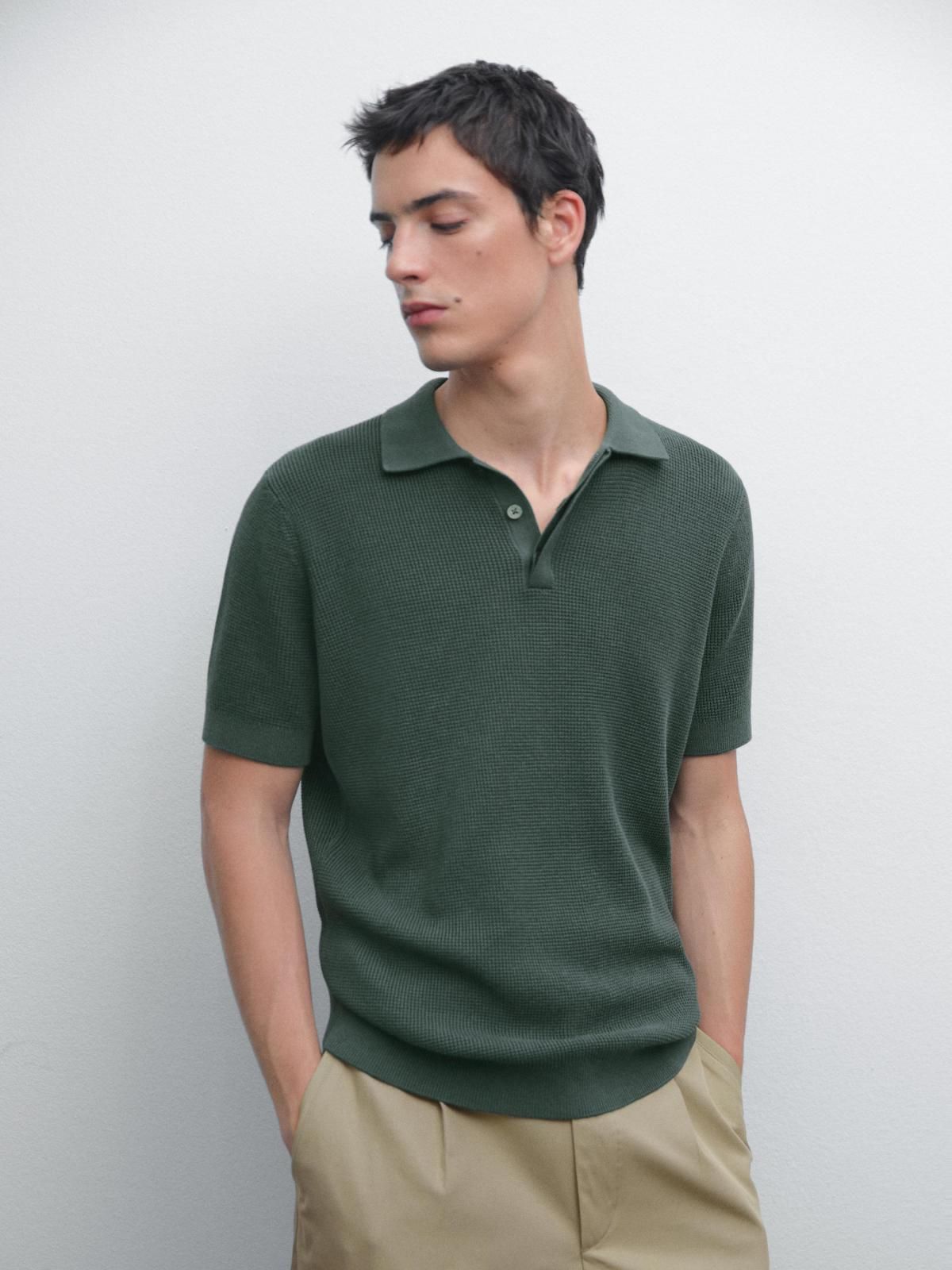 마시모두띠 텍스처 코튼 니트 반팔 폴로 셔츠 0914/388 DARK GREEN MARL - 상품 이미지