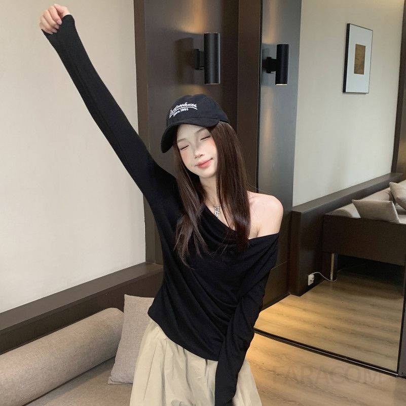 여성 긴팔티셔츠 가을 슬림핏 매력적인 이너웨어 칼라 스타일 캐주얼한 착용감 편안한 느낌 - 상세 이미지 2