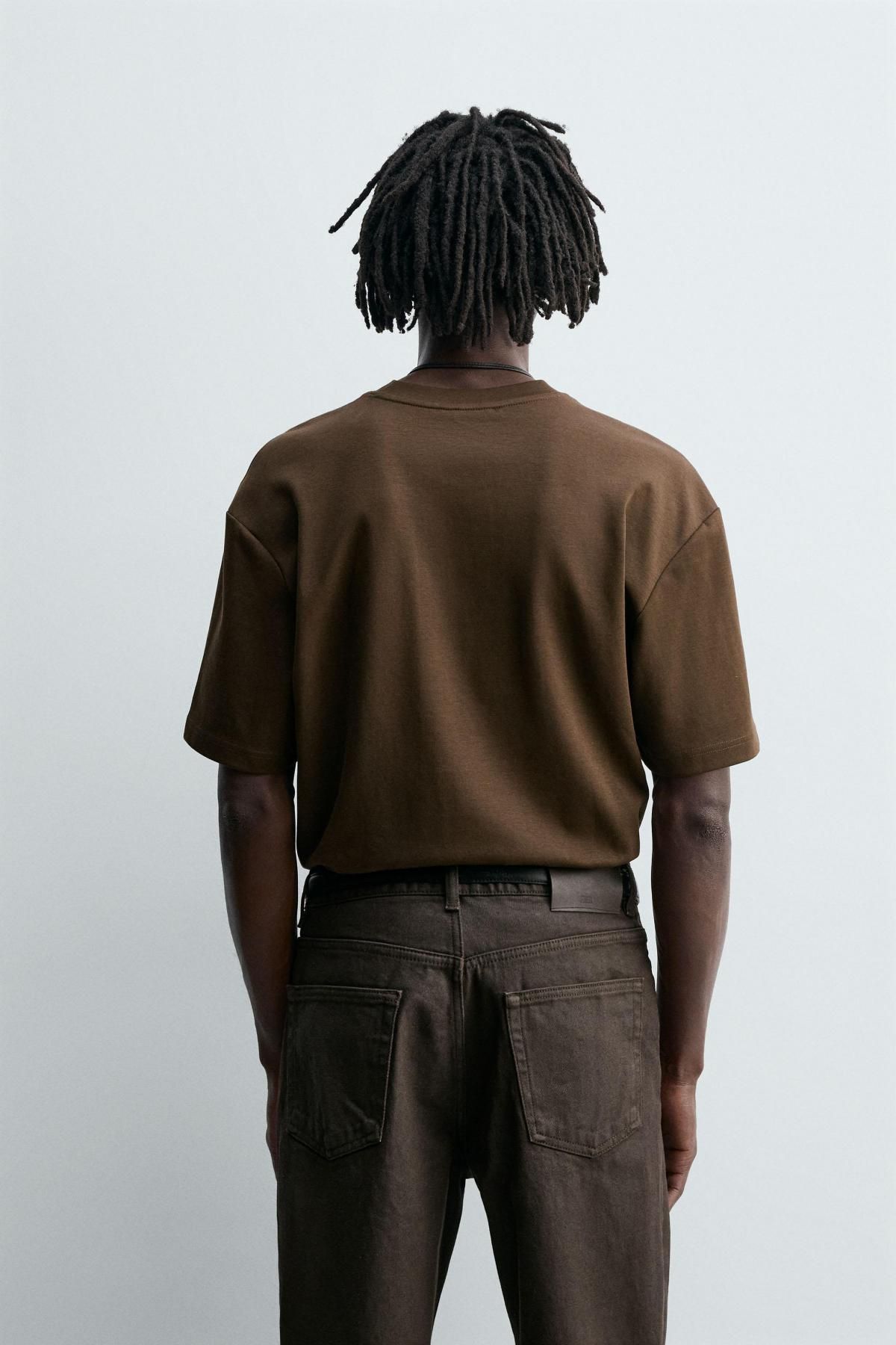 자라 릴랙스핏 인터록 코튼 반팔 티셔츠 5584/471 DARK BROWN - 상세 이미지 4
