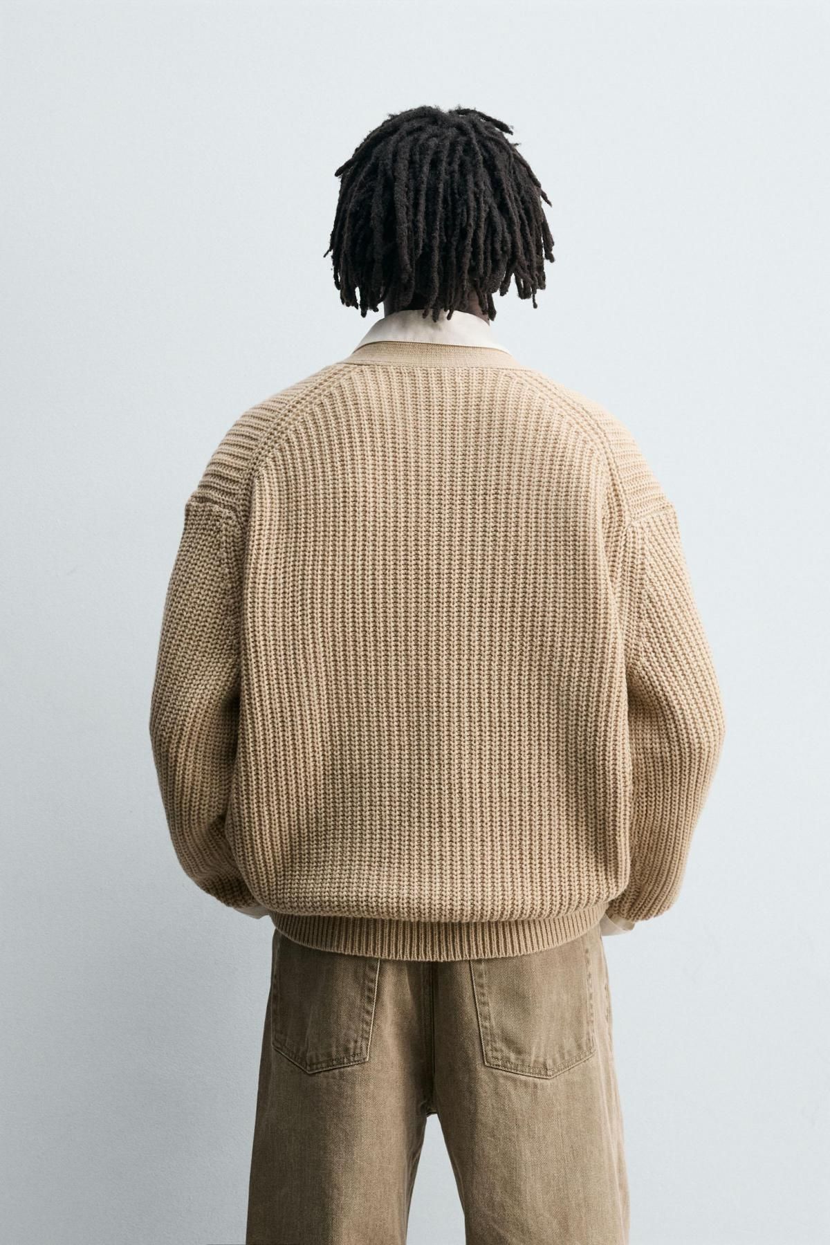 자라 골지 텍스처 브이넥 니트 가디건 4216/308 BEIGE - 상세 이미지 4