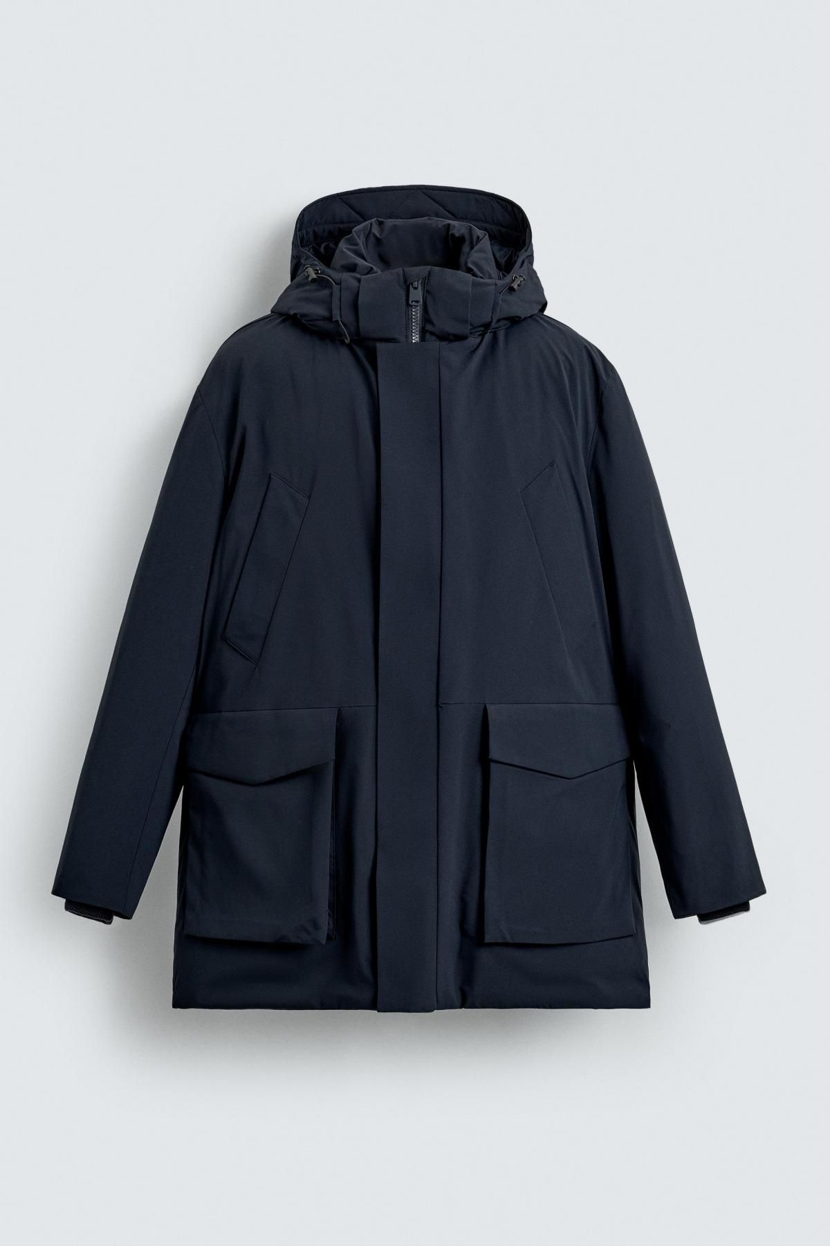 자라 테크니컬 방수 후드 롱 패딩 파카 6518/651 NAVY BLUE - 상품 이미지